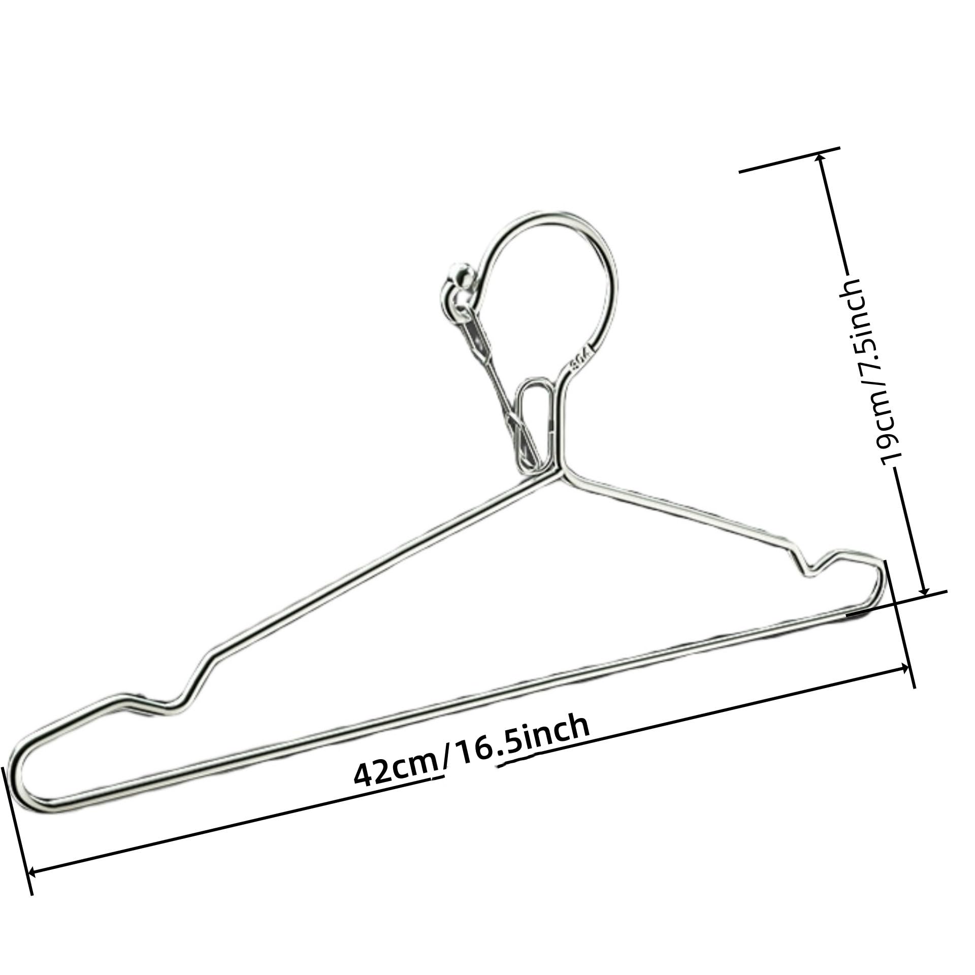 16.5    Wire Hanger 4Mm Lockable Hangers 10Pack Stainless Steel Slim Thin Heavy Duty Windproof Lock Hook Metal Space Saving Clot