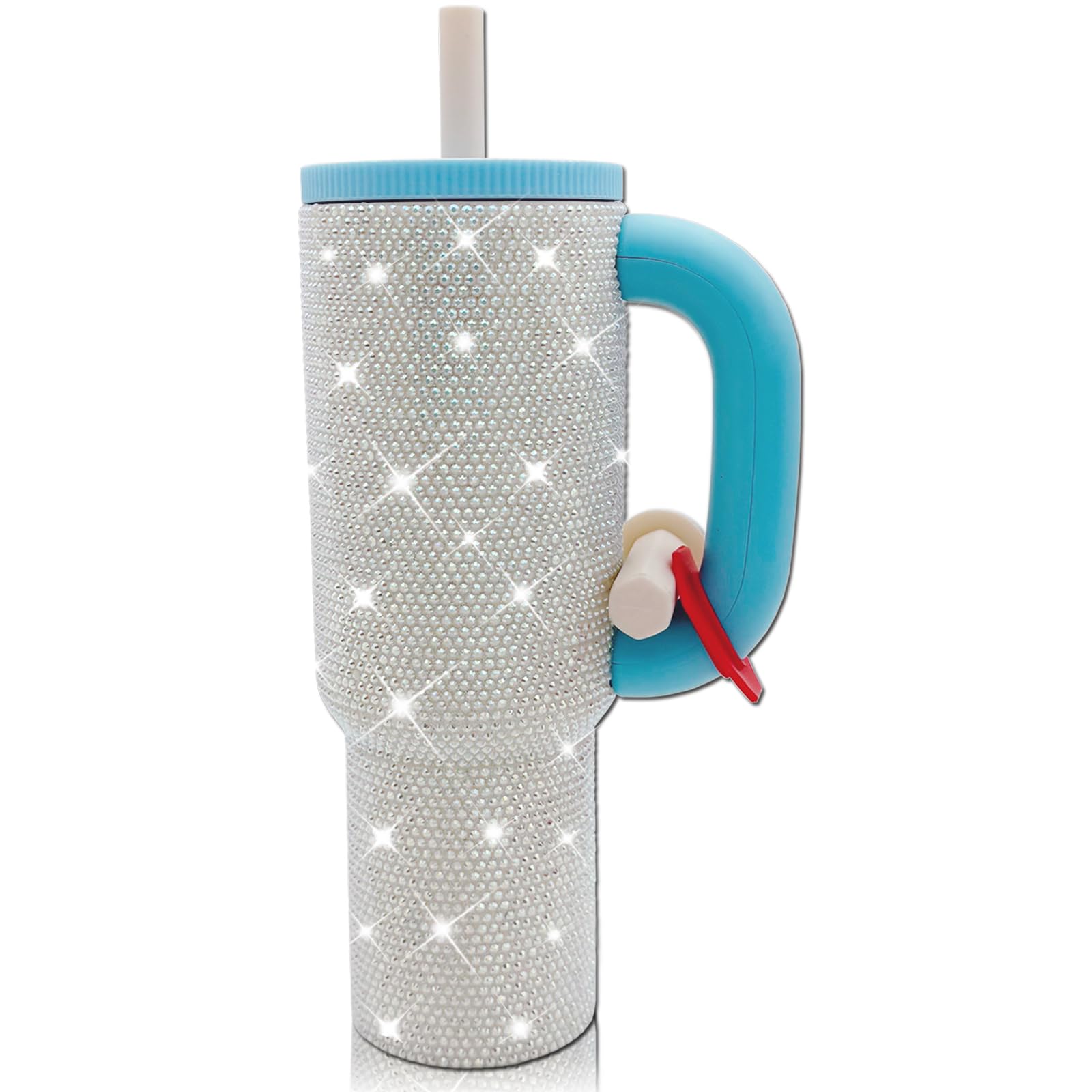 XMYAINA 40oz Rhinestone Insulated Tumbler with Handle Bling Cups Stainless Steel Glitter Water Bottle with Leak Proof lid and St