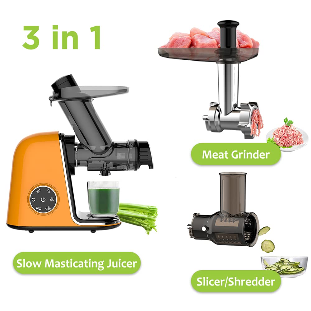 Qisebin Slow Juicer Masticating Juicer Machine, Juicers Whole Fruit & Vegetable With Dual-Stage Quiet Motor & Reverse Function,