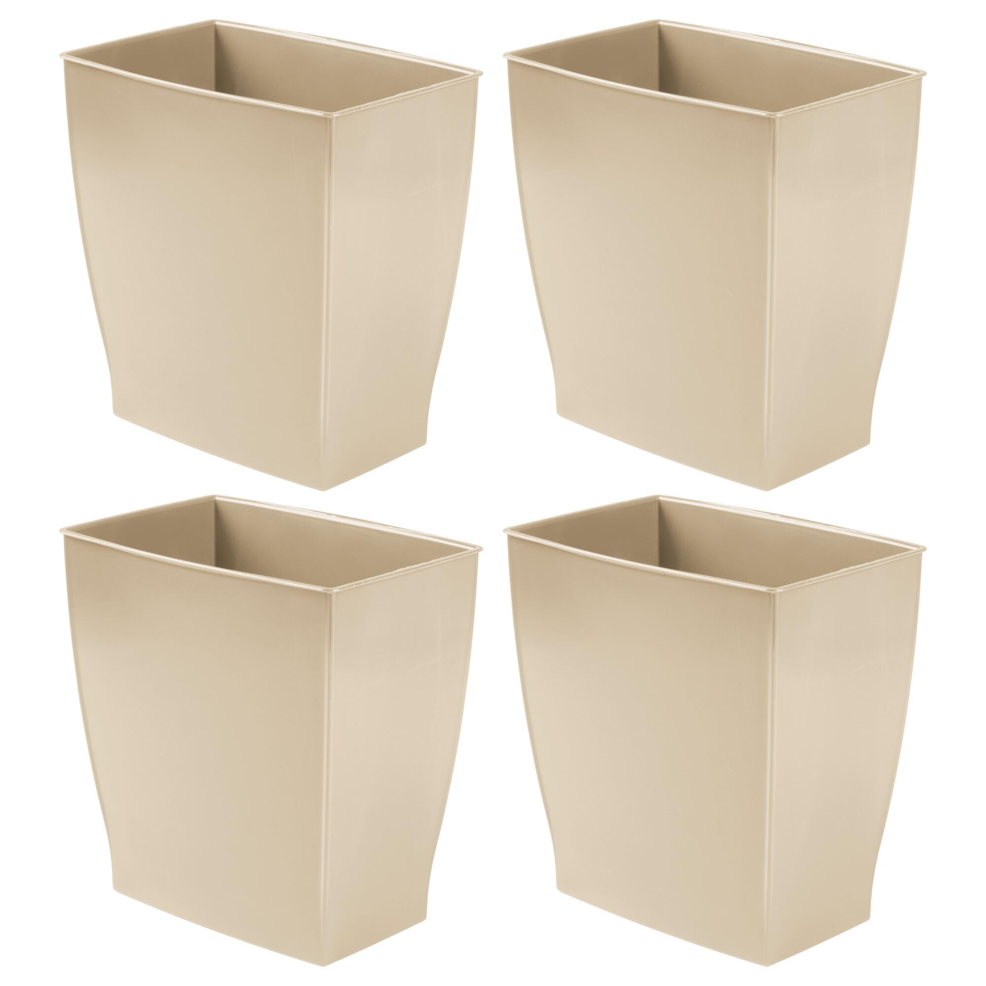 iDesign Small Plastic Bathroom Trash Can, Slim Rectangle Garbage Bin for Bedroom, Office, Dorm, 4-Pack, Brown