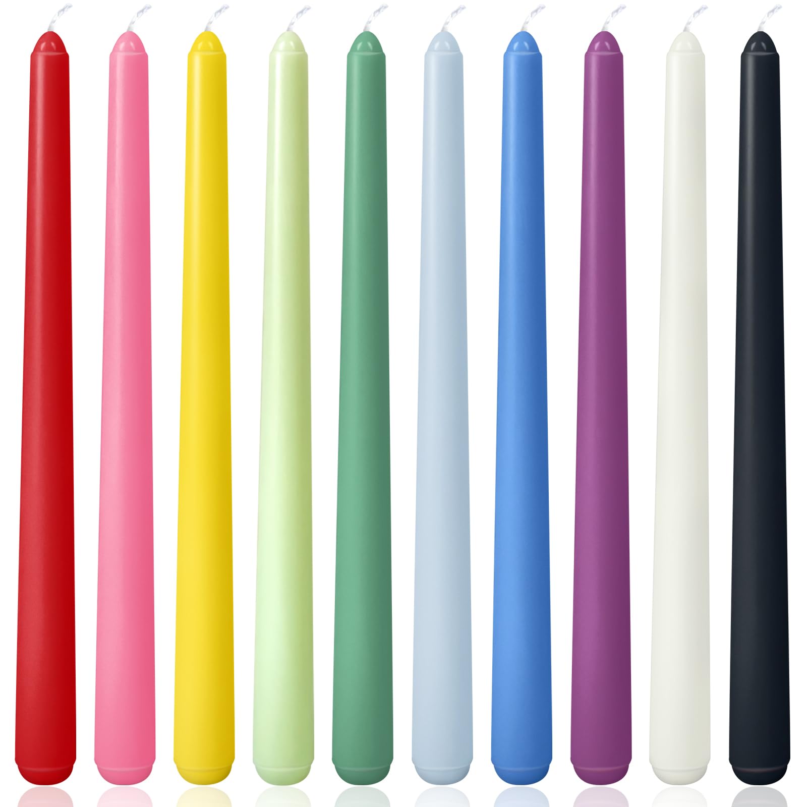 10 Inch Colored Taper Candles for Religious and Spiritual Settings, 10 Pack Unscented Candlesticks for Holiday, Seasonal Celebra