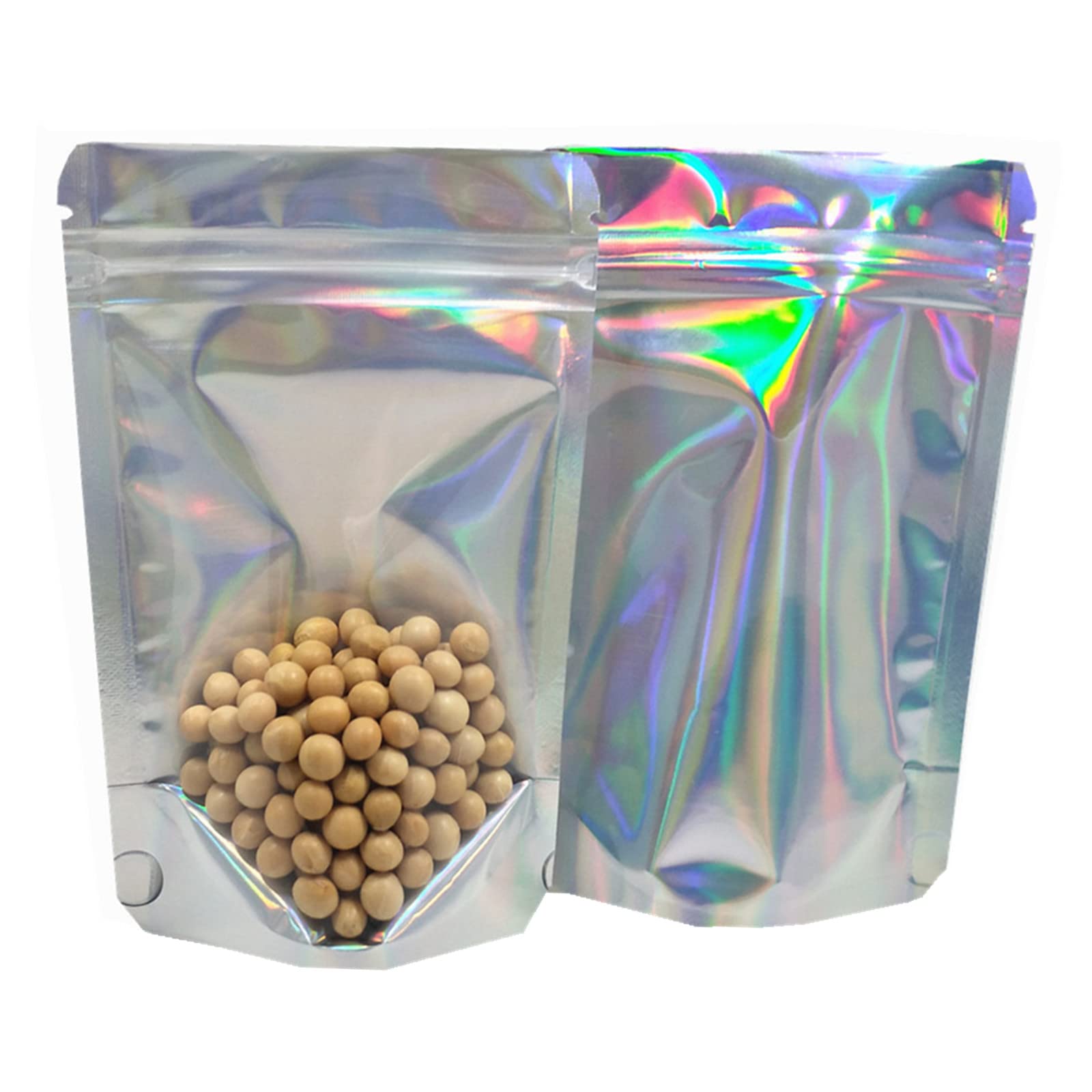 Bat Pack Resealable Stand Up Zipper Lock Bags Heat Seal Pouches Gusset Bottom Clear Foil Food Storage Packaging Bag (50, 3.3X5.1