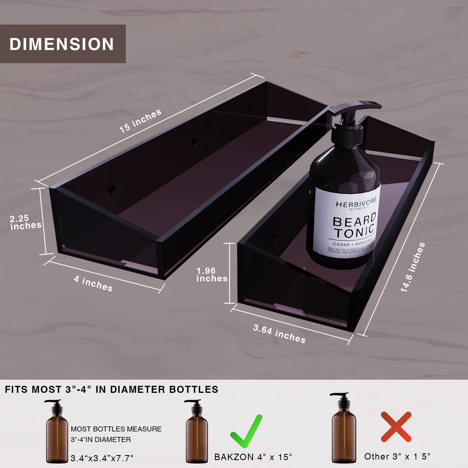 Bakzon Acrylic Wall Mount Organizer, Adhesive Shelf, Bathroom Shelves For Wall, Self Adhesive Organizer, No Drilling Hang Walls,