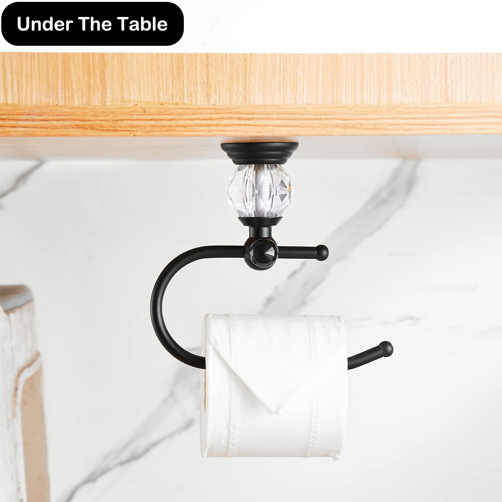 Wolibeer Crystal Towel Ring,Matte Black Toilet Paper Holder Stand Hand Towel Holder Towel Hook Tissue Roll Paper Holder Towel Ha