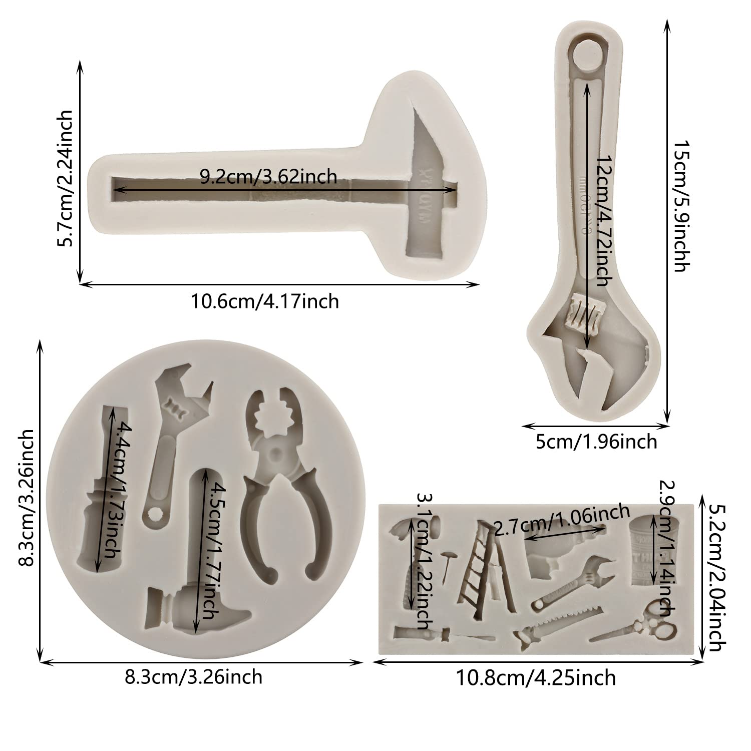 Mypracs Construction Tools Fondant Silicone Molds Mini Hand Tools Candy Chocolate Molds For Sugar Cake Decorating Cupcake Topper