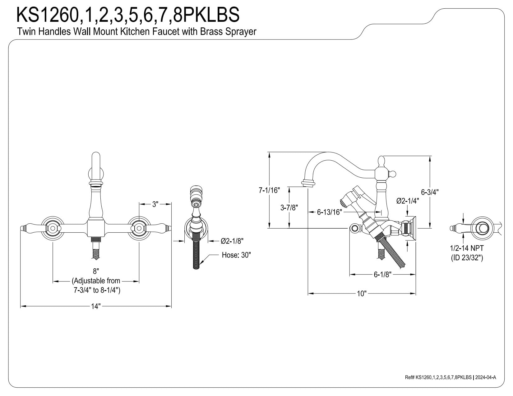 Kingston Brass KS1267PKLBS Duchess Wall Mount Bridge Kitchen Faucet with Brass Sprayer  Brushed Brass