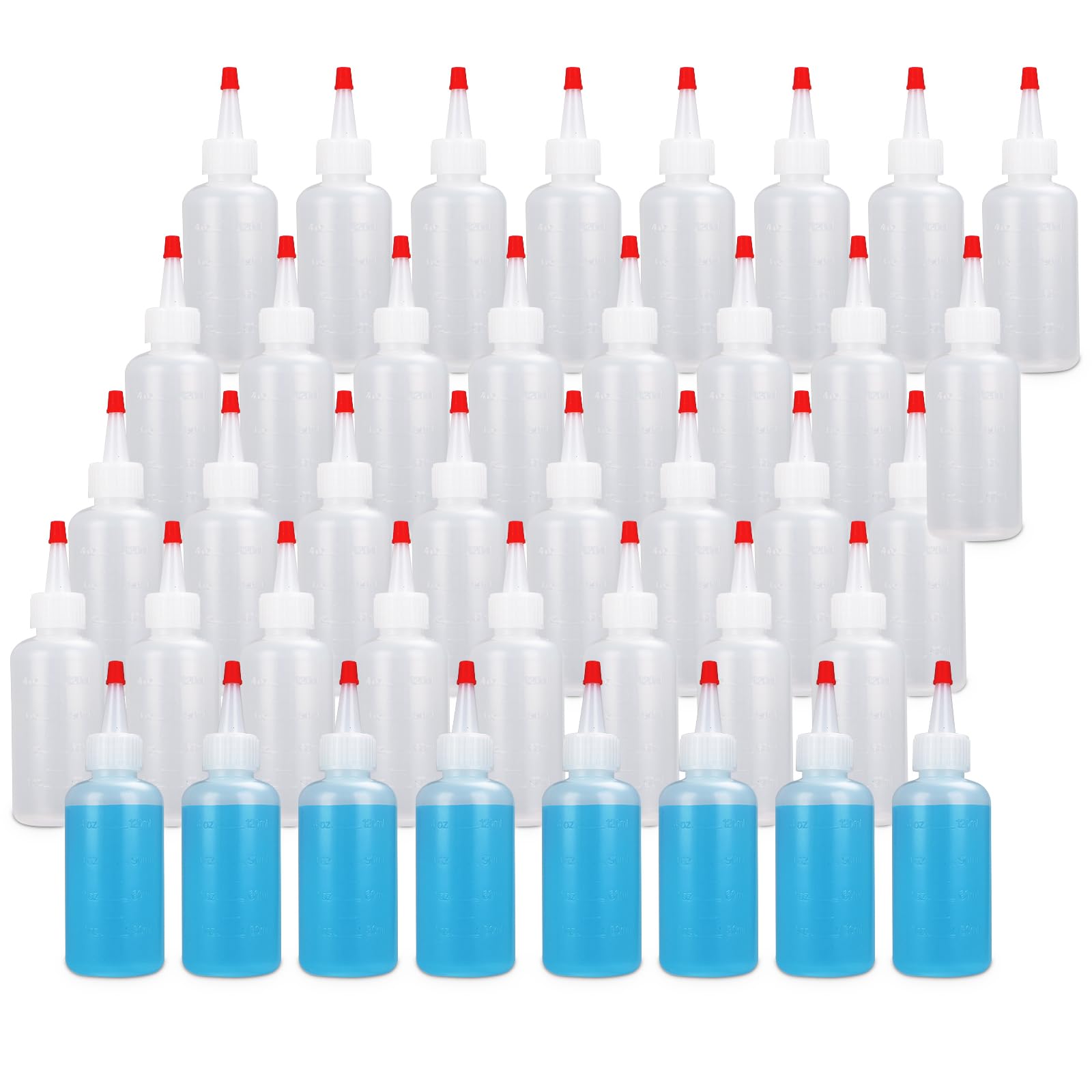 40 Pack 4Oz Plastic Squeeze Bottles With Red Tip Caps And Measurement, Leak Proof Refillable Plastic Squeeze Condiment Bottles C