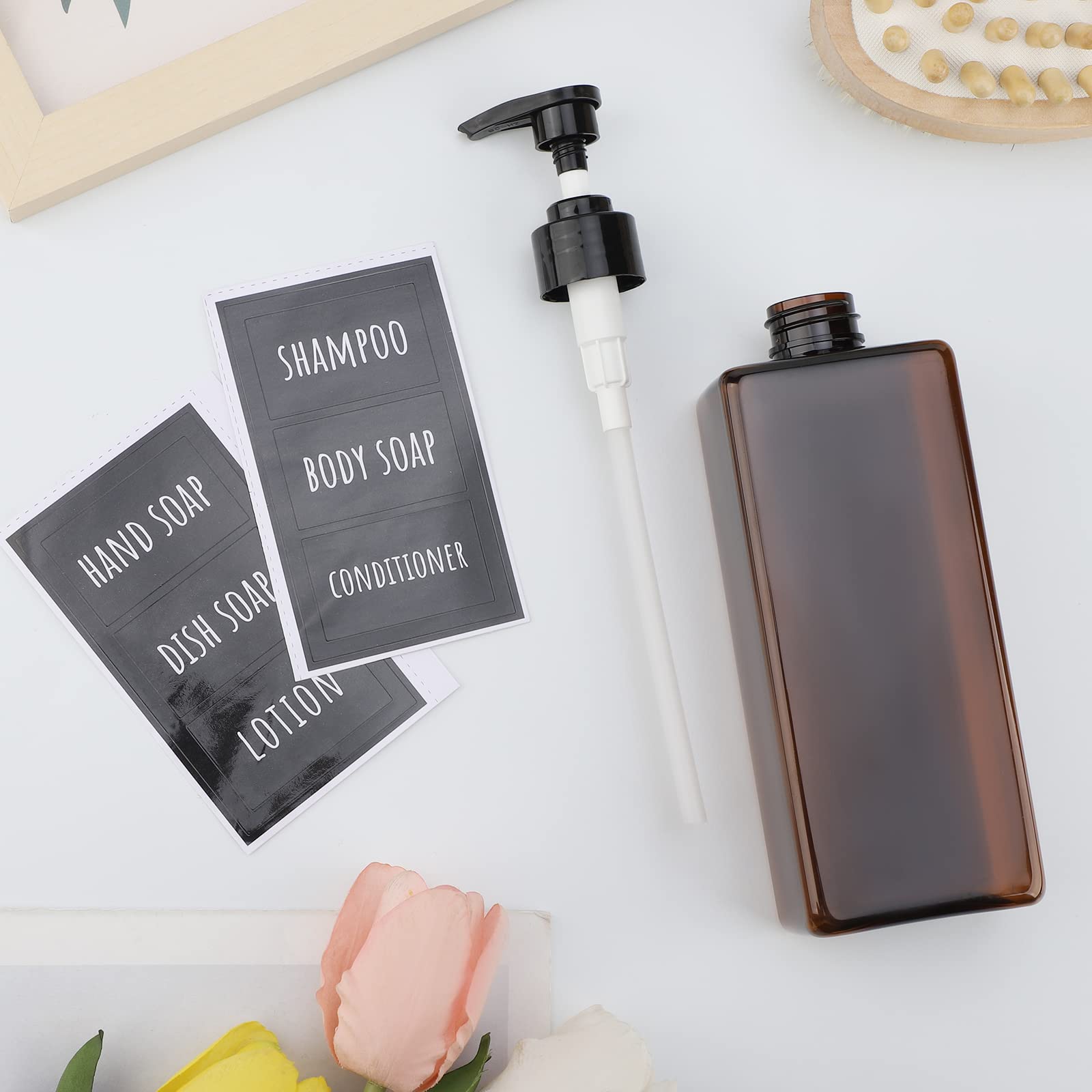 Segbeauty 8 Packs Empty Bathroom Soap Dispenser, 16.9Oz Refillable Plastic Pump Bottles With Labels, 500Ml Shower Dispenser Sham
