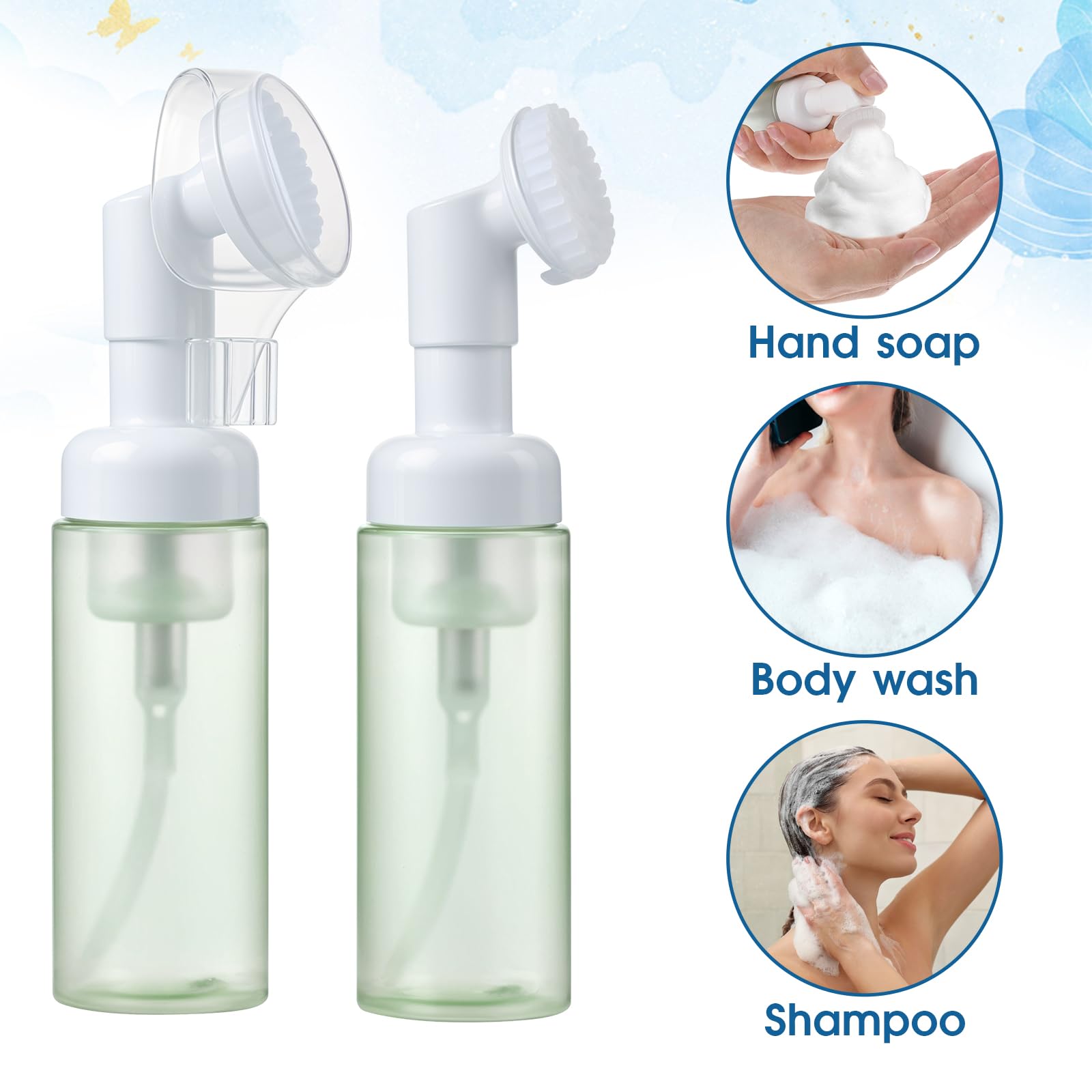 3 Pcs Small Foaming Soap Dispenser Foam Bottle With Brush Empty Facial Cleanser Bottle Mini Mousse Pump Container With Silicone