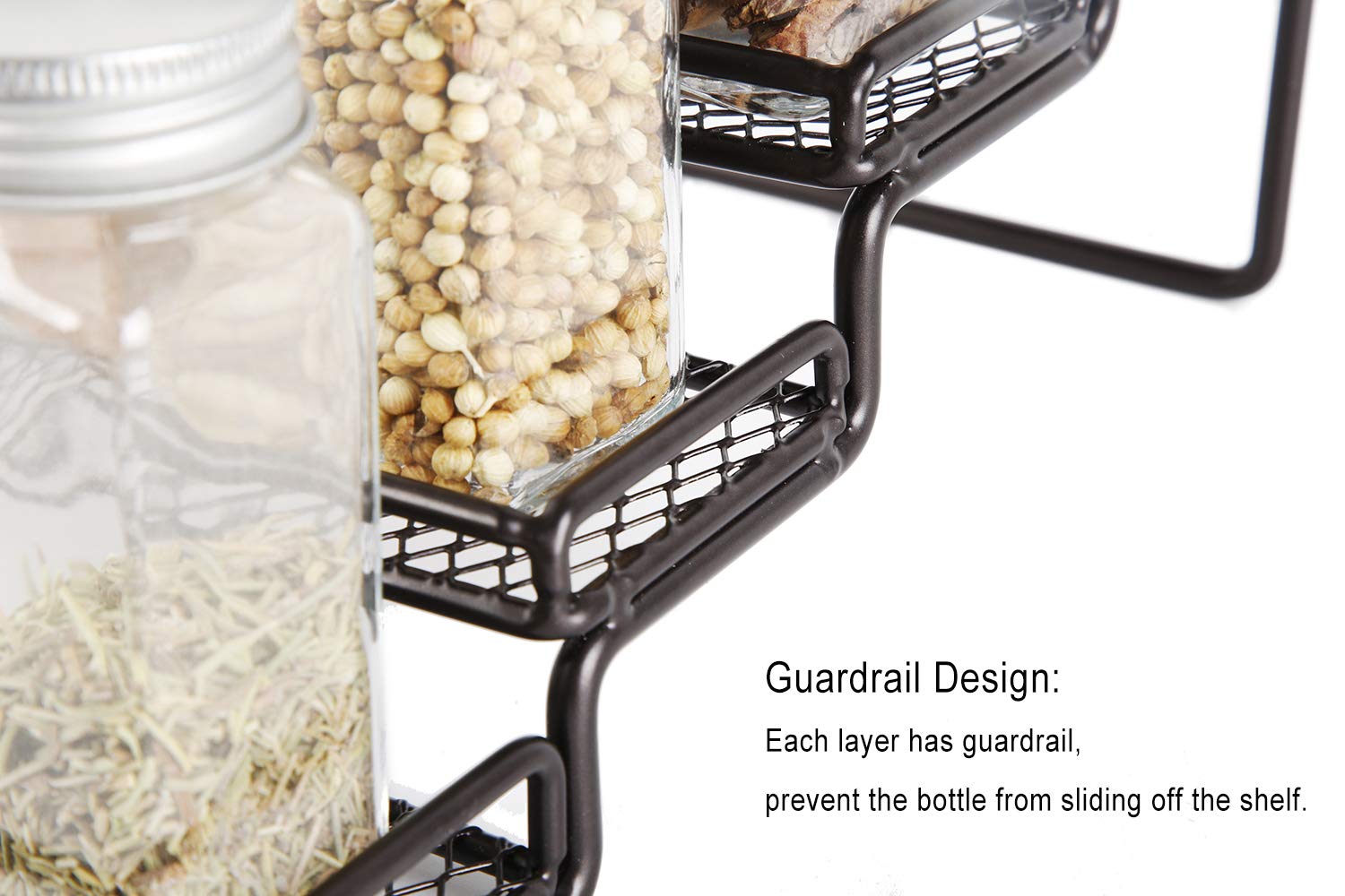 MEIQIHOME 4 Tier Spice Rack Organizer Step Shelf Countertop Spice Storage Holder, for Kitchen Cabinet Cupboard Pantry, Metal, Bl