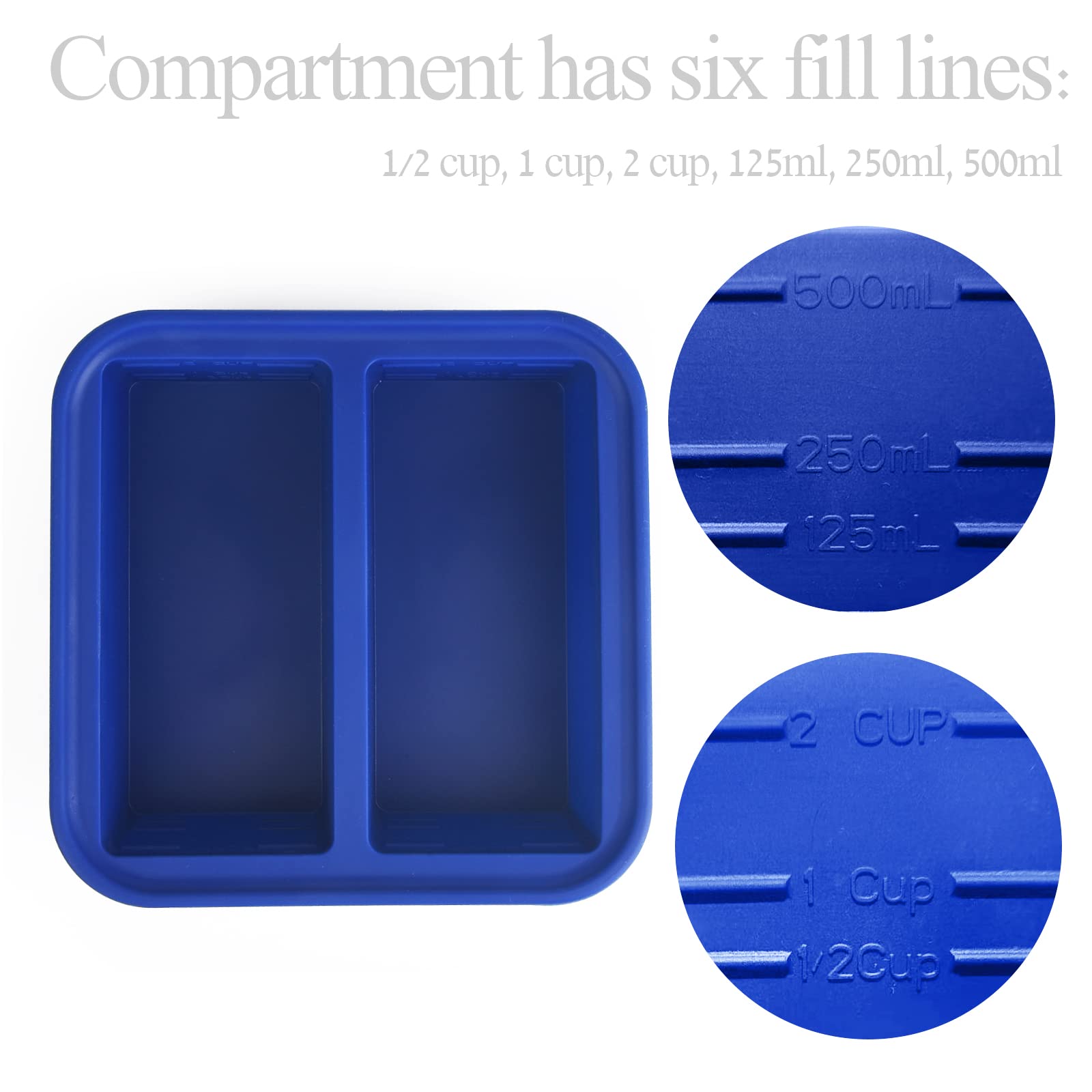 Kinggrand Kitchen 2-Cup Silicone Freezer Tray With Lid - 1 Pack - Make 2 Perfect 2-Cup Portions - Easy Release Molds For Food St