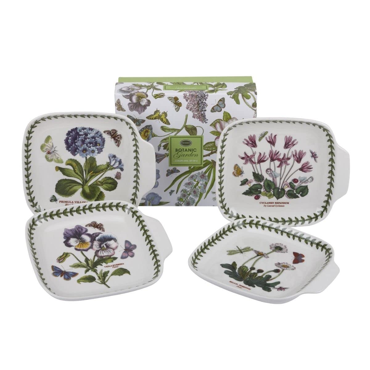 Portmeirion Botanic Garden 7.25'' Canape Plates - Set Of 4 | Assorted Floral Motifs | Porcelain | Dishwasher, Microwave, Freezer