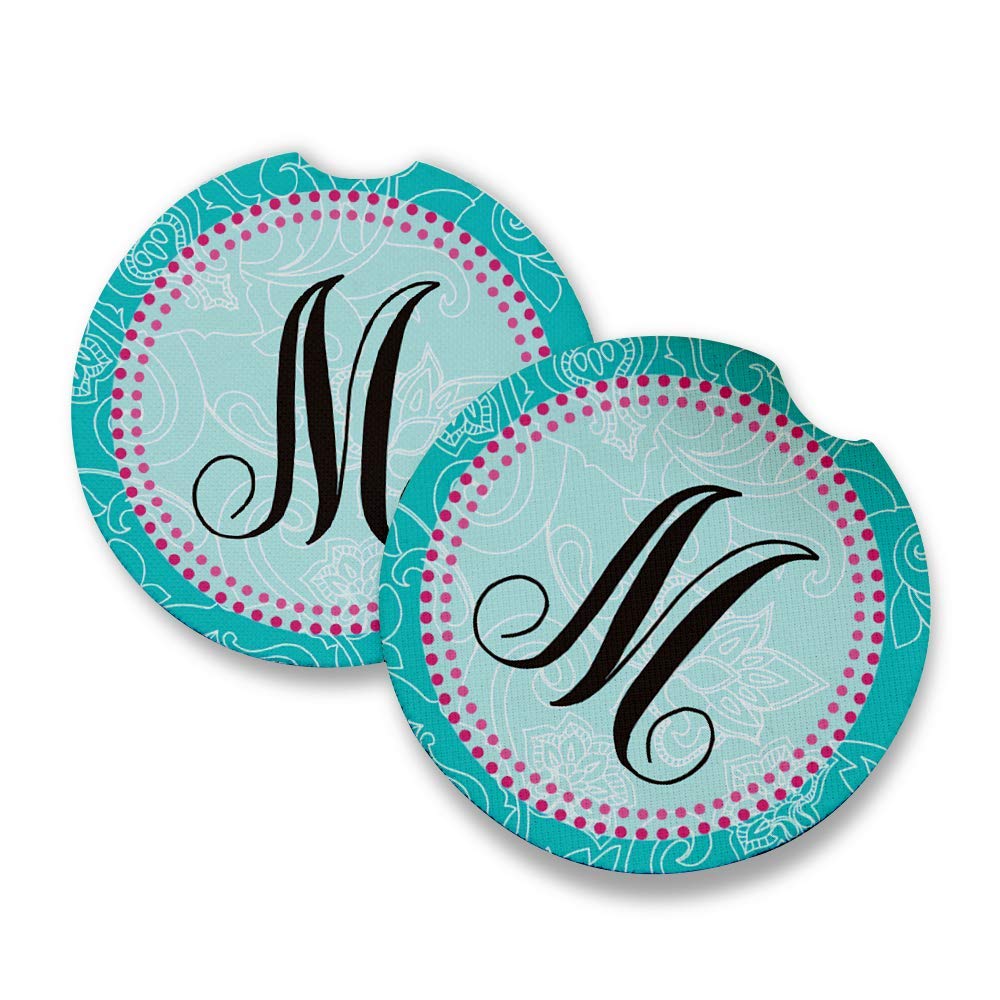 Monogram M | Car Coasters For Drinks Set Of 2 | Perfect Car Accessories With Absorbent Coasters. Car Coaster Measures 2.56 Inche