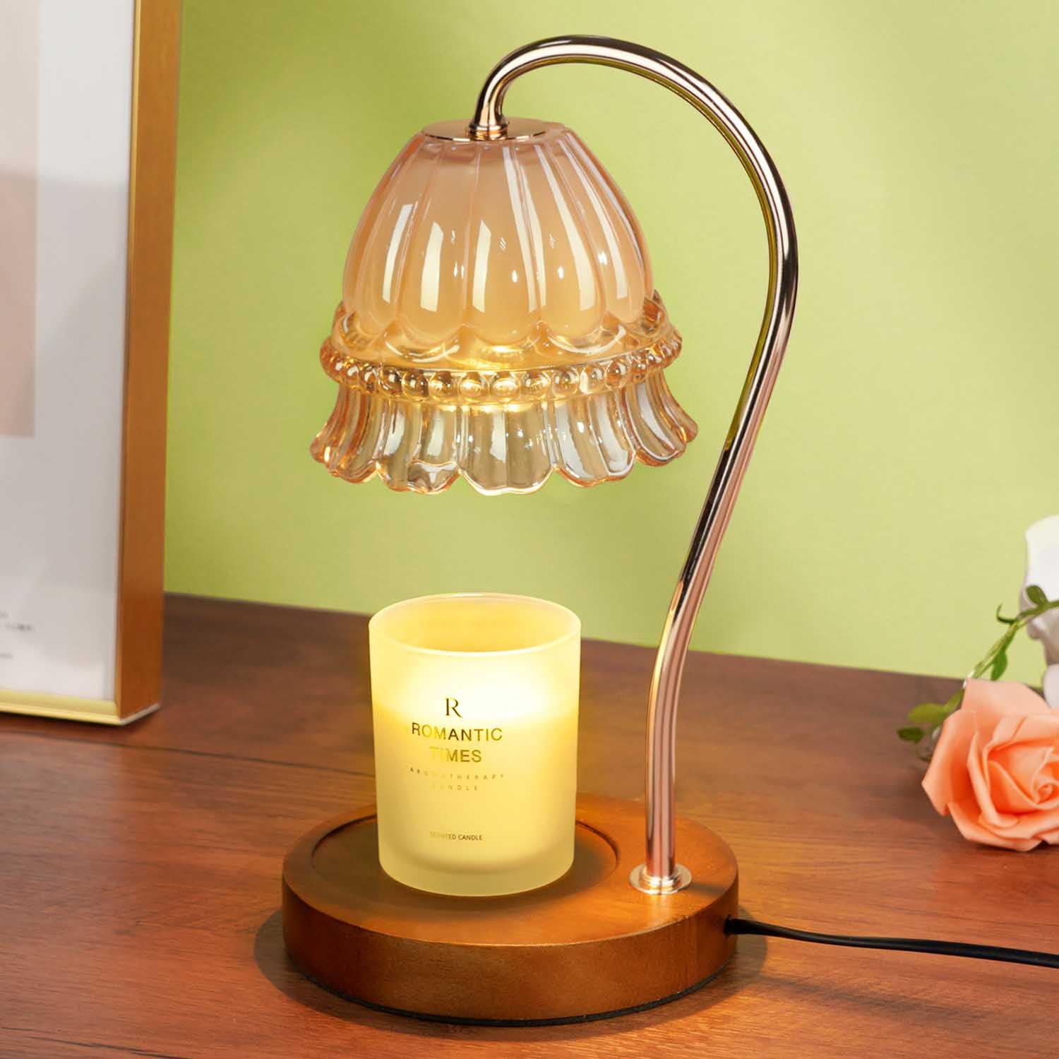 Glass Candle Warmer Lamp with Timer, Flower Candle Warmer Lamp, Birthday Gifts for Women, Mom, Female Friend, Candle Lamp Warmer