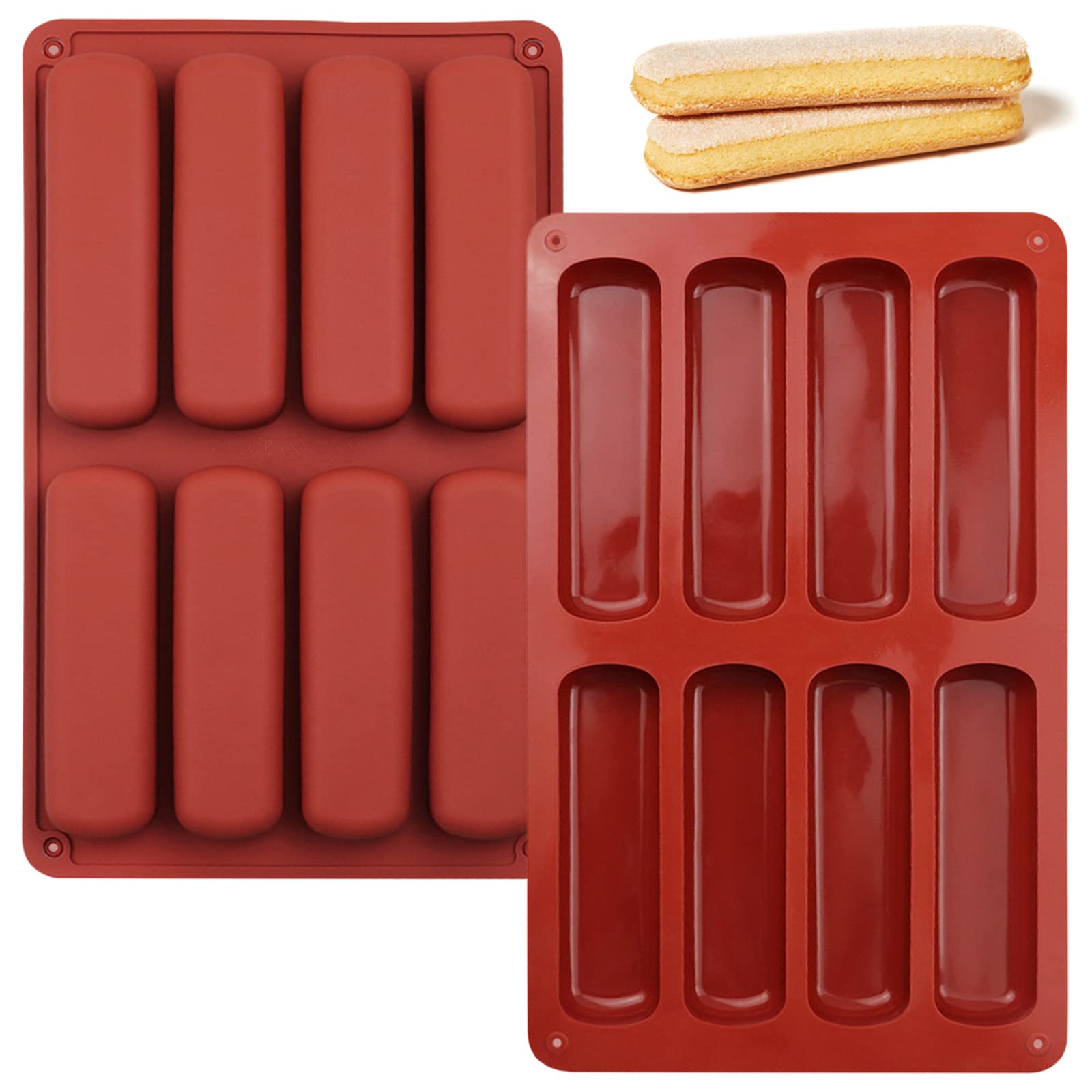 2 Pcs Finger Biscuit Silicone Mould, 8 Cavities Cereal Bars Baking Mould, Non-Stick Chocolate Bar Mold, For Cnady, Eclair, Bread