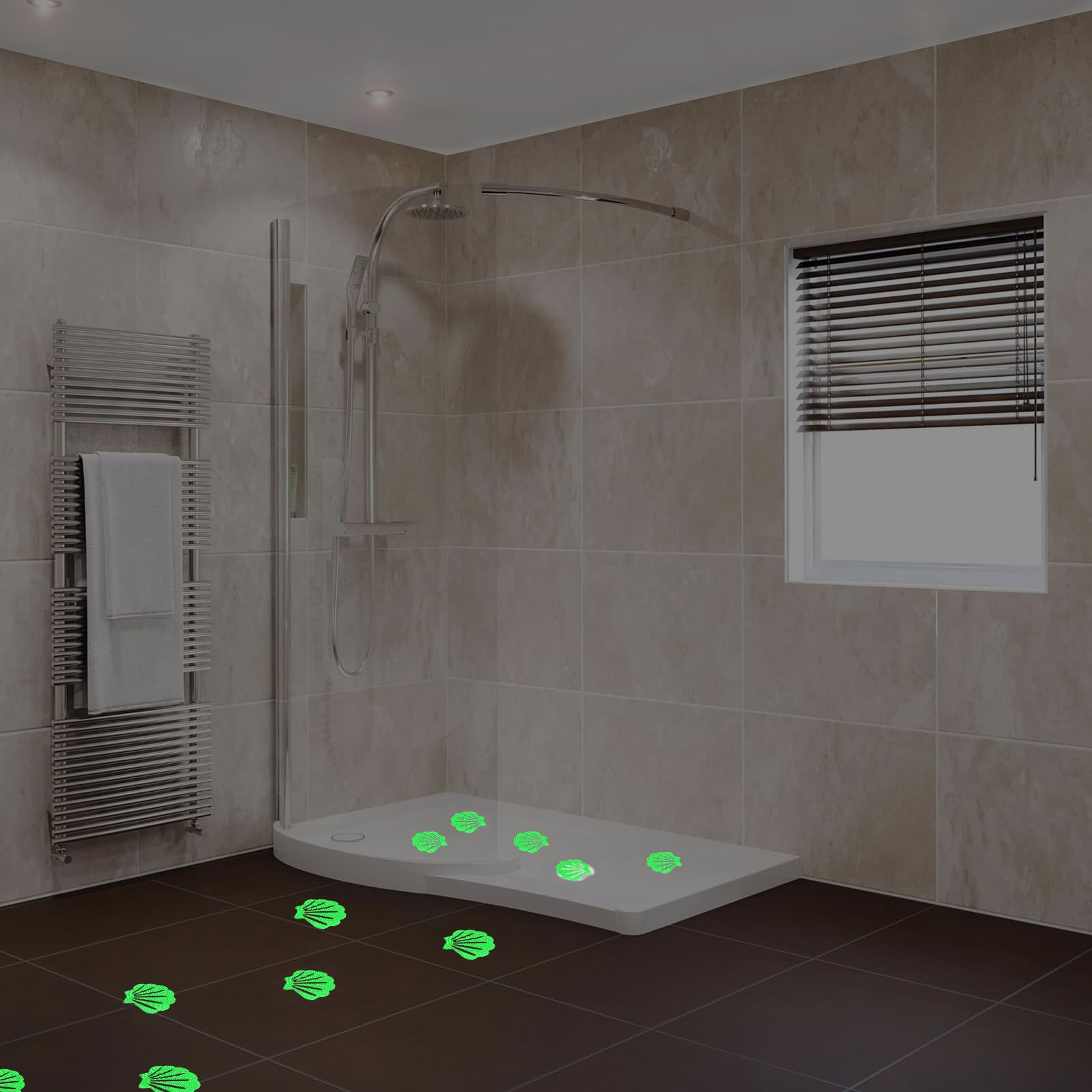Coufce 12 Pcs Non Slip Bathtub Stickers Luminous Green Adhesive Decals Sea Shell Shape Shower Stickers For Floor, Ladders, Bath