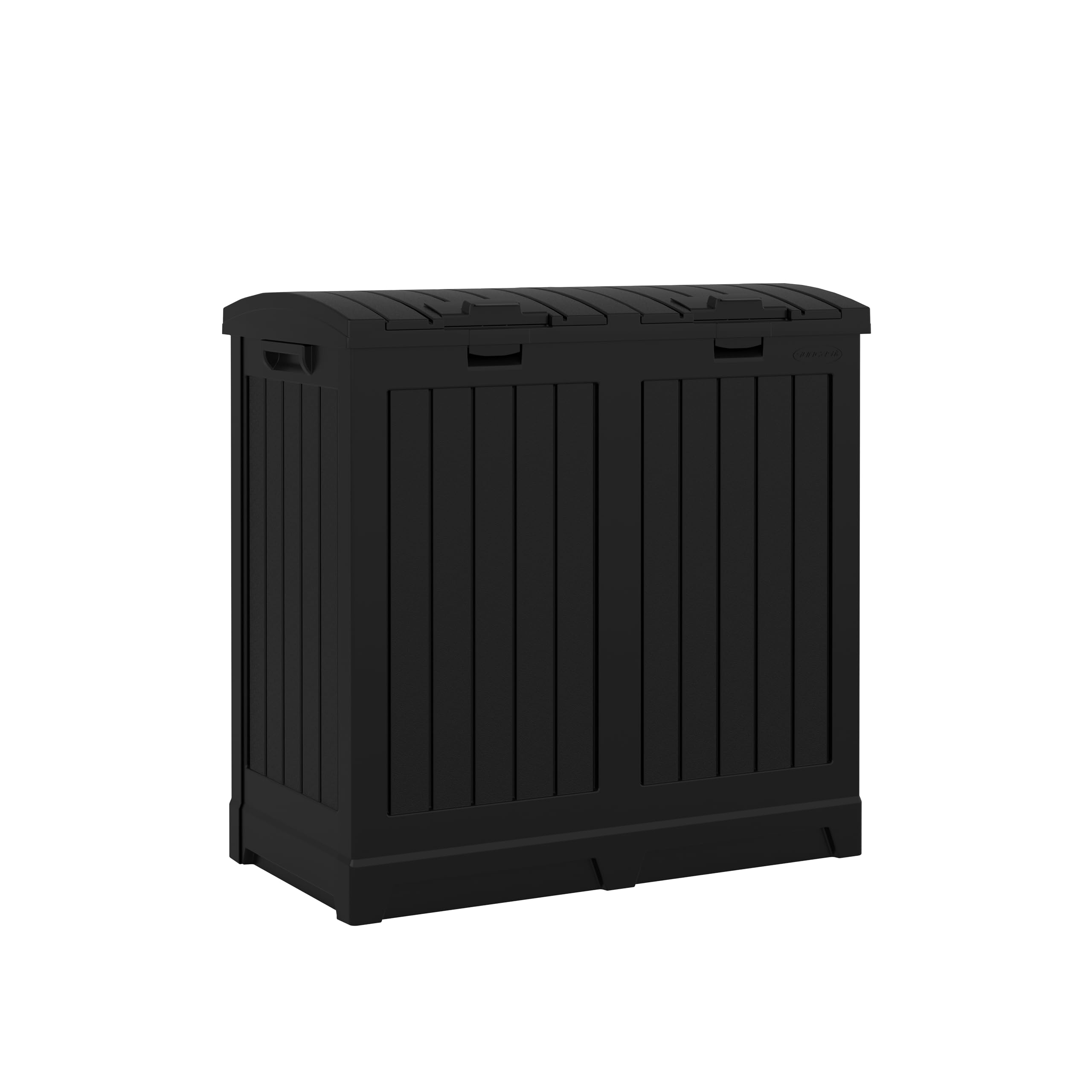 Suncast Dual Trash Hideaway Cabinet for Garbage and Recycle Bags, Discrete Outdoor Trash Cabinet with Concealed Trash Bag Holder