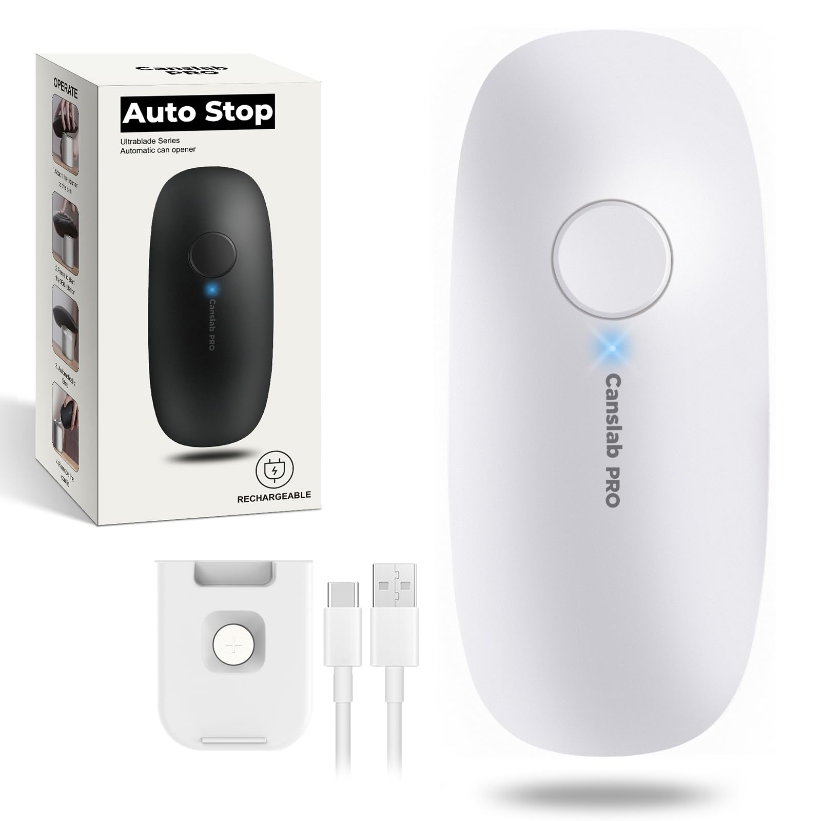 Canslab Ultrablade PRO Auto Stop Can Opener - Rechargeable Electric Can Opener for Kitchen for Seniors with Arthritis - One Touc
