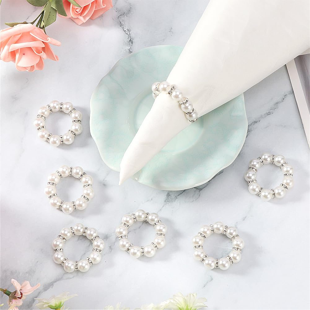 Pearl Napkin Rings Set Of 30, Round Napkin Buckles Rhinestone Napkin Rings Holders Elastic Spring Beaded Serviette Rings Buckle