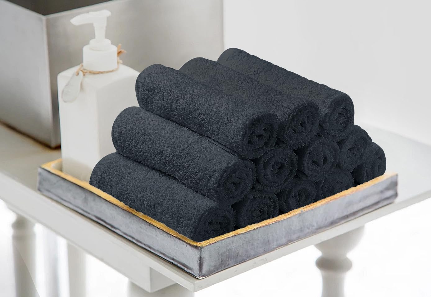 Avalon Salon Towels - 24 Pack Grey Hand Towels 100% Cotton Spa Towels - 16x27 inches Highly Absorbable Facial Towels Gym Towels