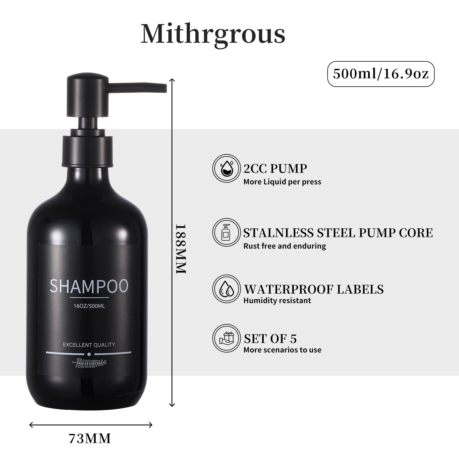 Shampoo And Conditioner Dispenser(5Pack)16.9Oz Shampoo And Conditioner Bottles,Refillable Shampoo And Conditioner Bottles,Shampo