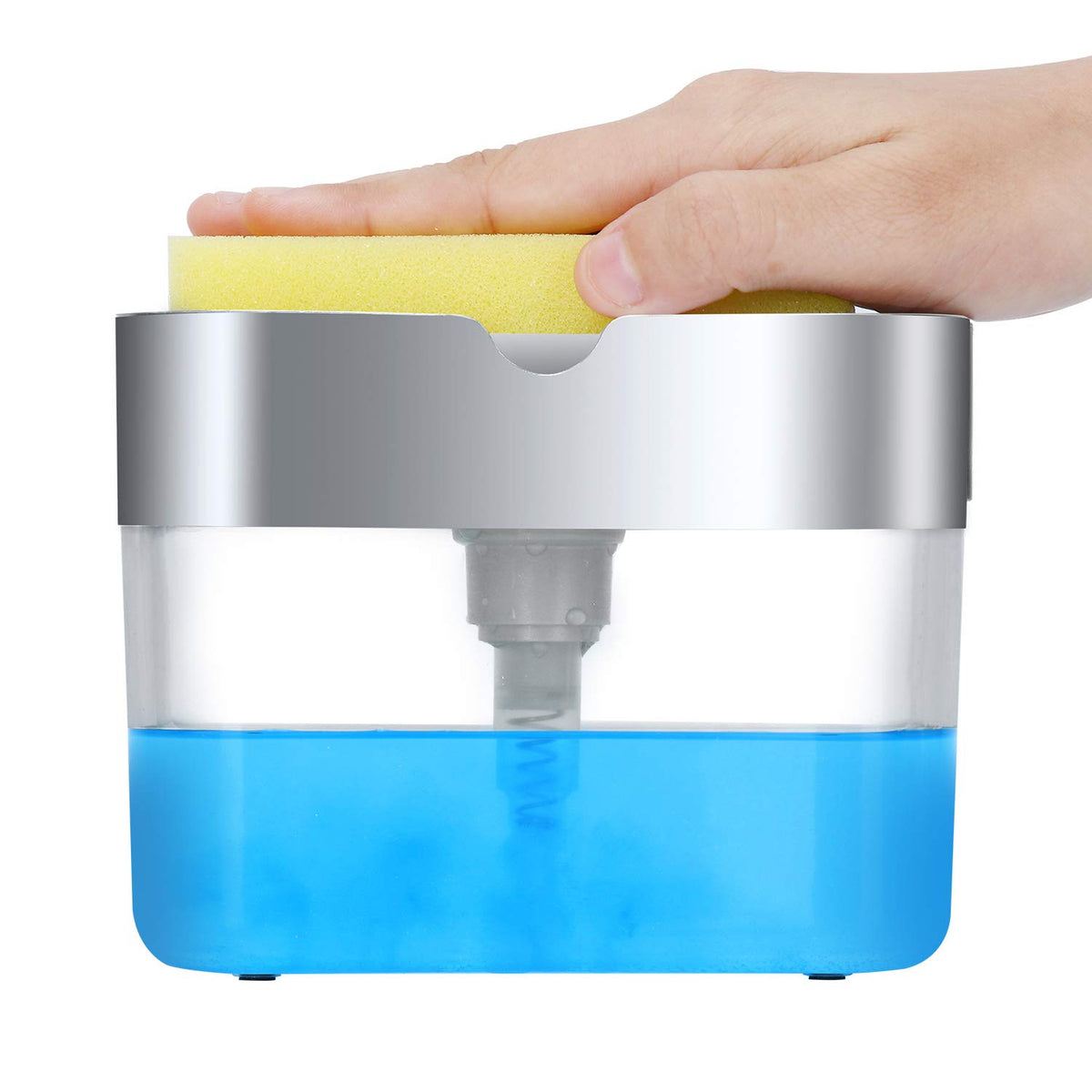 Premium Quality Soap Dispenser With Added Features For Kitchen - Sponge Holder Sink Dish Washing Soap Dispenser 13 Ounces Silver