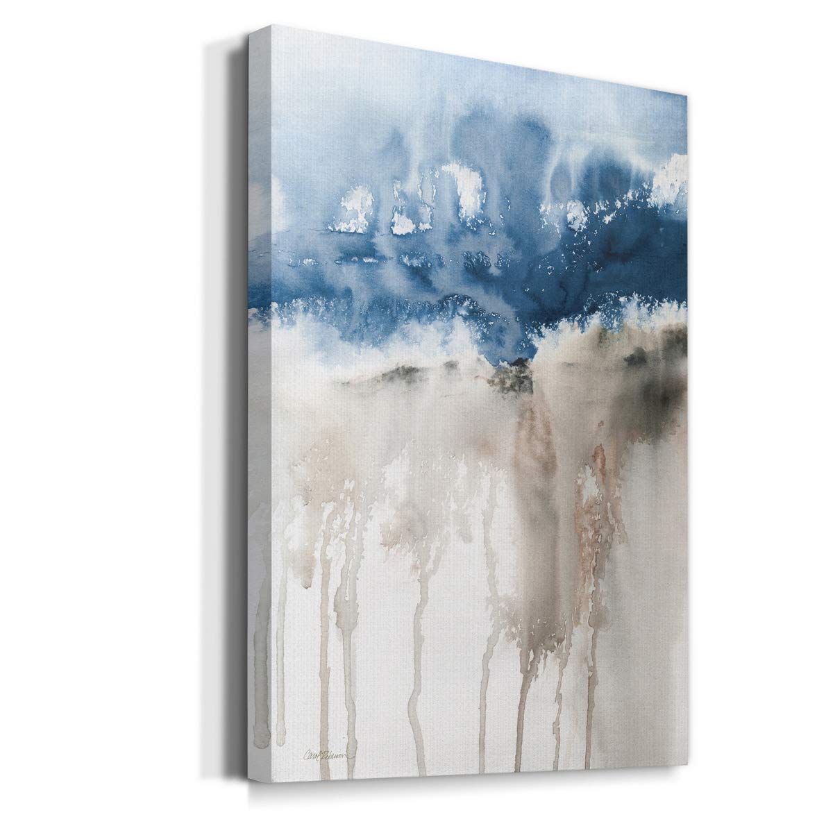 Renditions Gallery Blue and Beige Drip Wall Art  Multicolored Abstract Artwork  Portrait Decor  Modern Decorations  Premium Gallery Wrapped Canvas  Ready to Hang  8 in H x 12 in W  Made in America