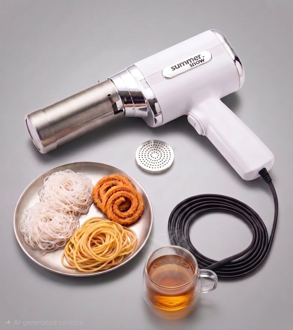 Summer Snow Electric Idiyappam & Murukku Maker  Reliable Corded Power (No Battery Needed)  7In1 Automatic String Hopper, Sev