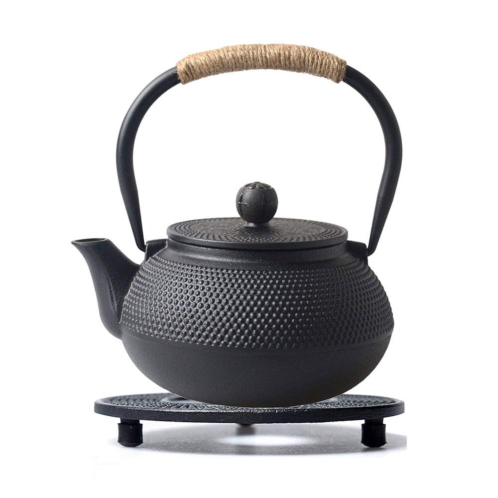 Hwagui - Black Cast Iron Teapot Trivet With Rubber Pegs For Kitchen Or Dining Table, 5.5 Inch Diameter