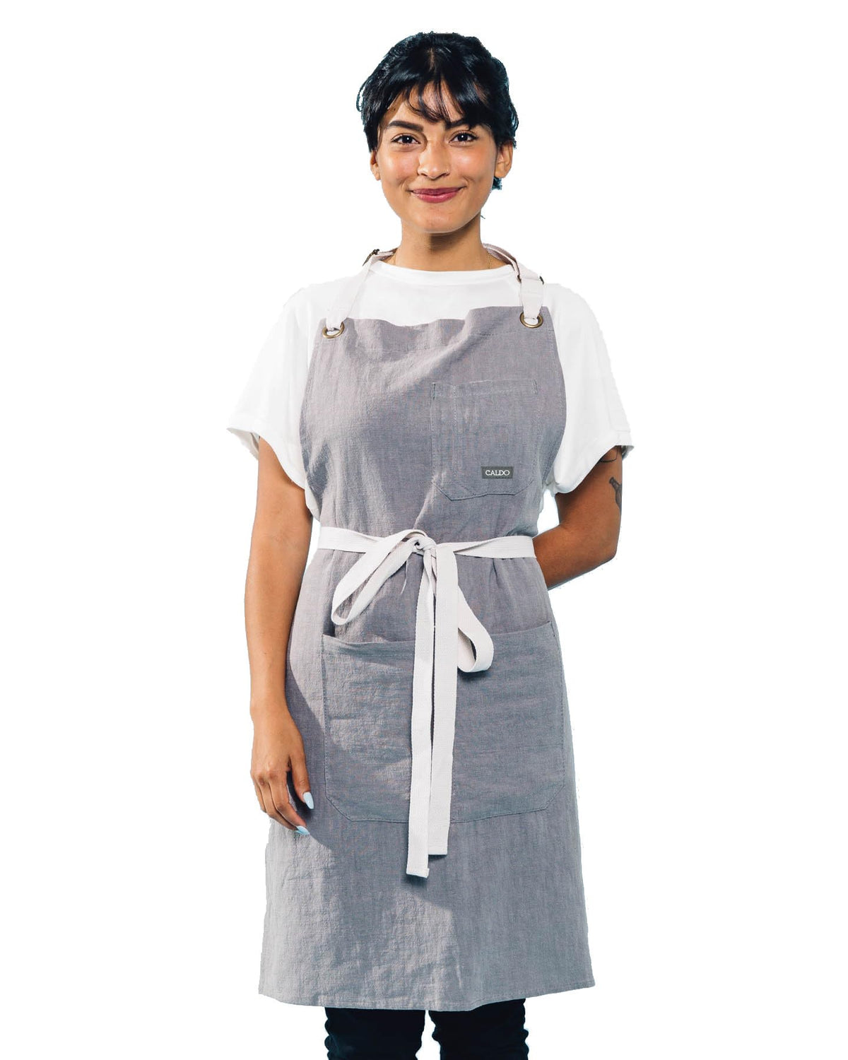 Caldo Linen Kitchen Apron For Cooking - Mens And Womens Linen Bib Apron For Professional Chef, Server, Or Barista - Adjustable W