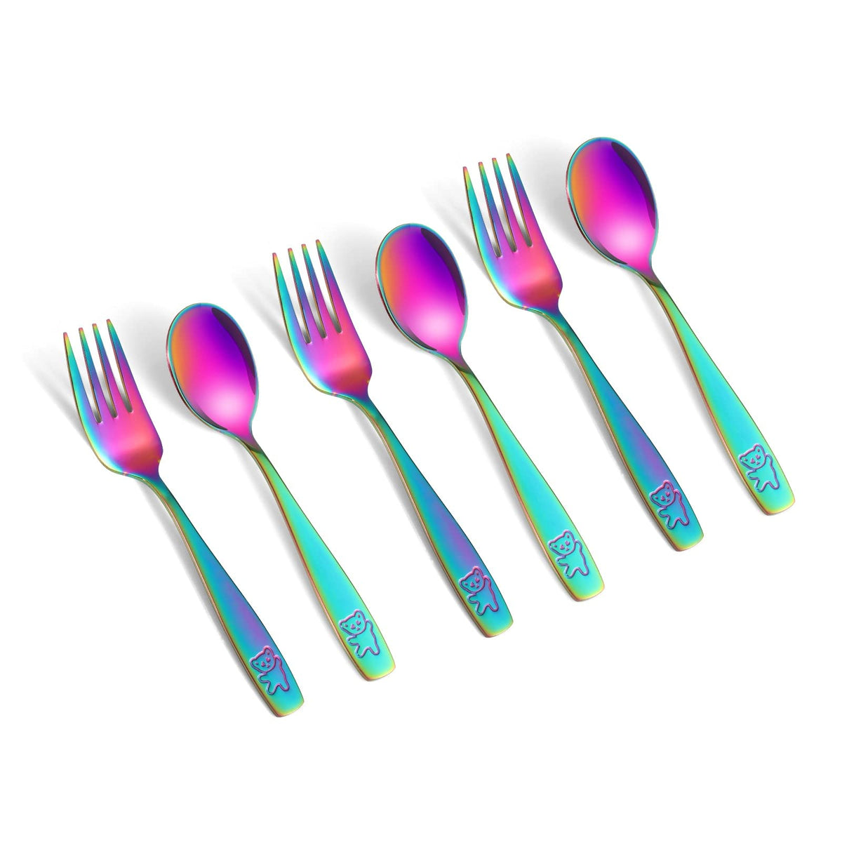 6 Pieces Toddler Utensils Kids Rainbow Silverware Stainless Steel Toddler Forks and Spoons Set, Metal Childrens Safe Flatware Ch