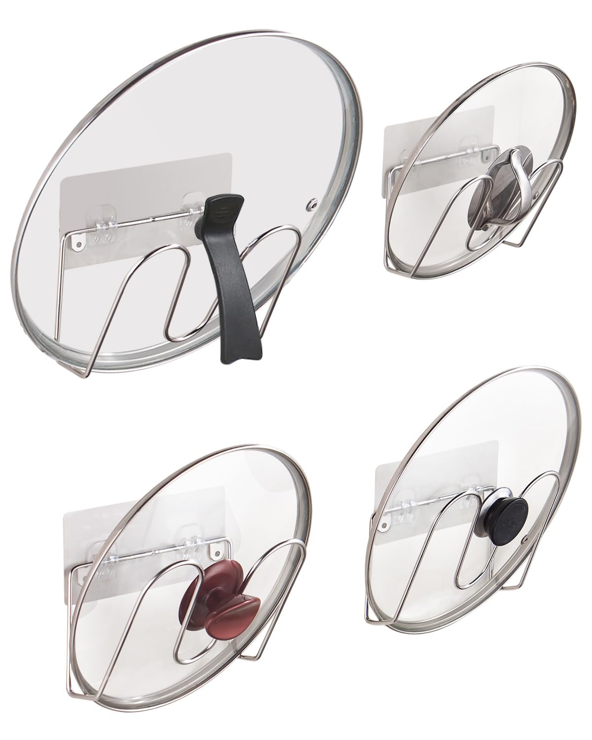 Yqh Cabinet Door Pot Lid Rack, Kitchen Wall Pot Lid Organizer Set Of 4, Lid Holder, 304 Stainless Steel Storage Rack For Pot Lid