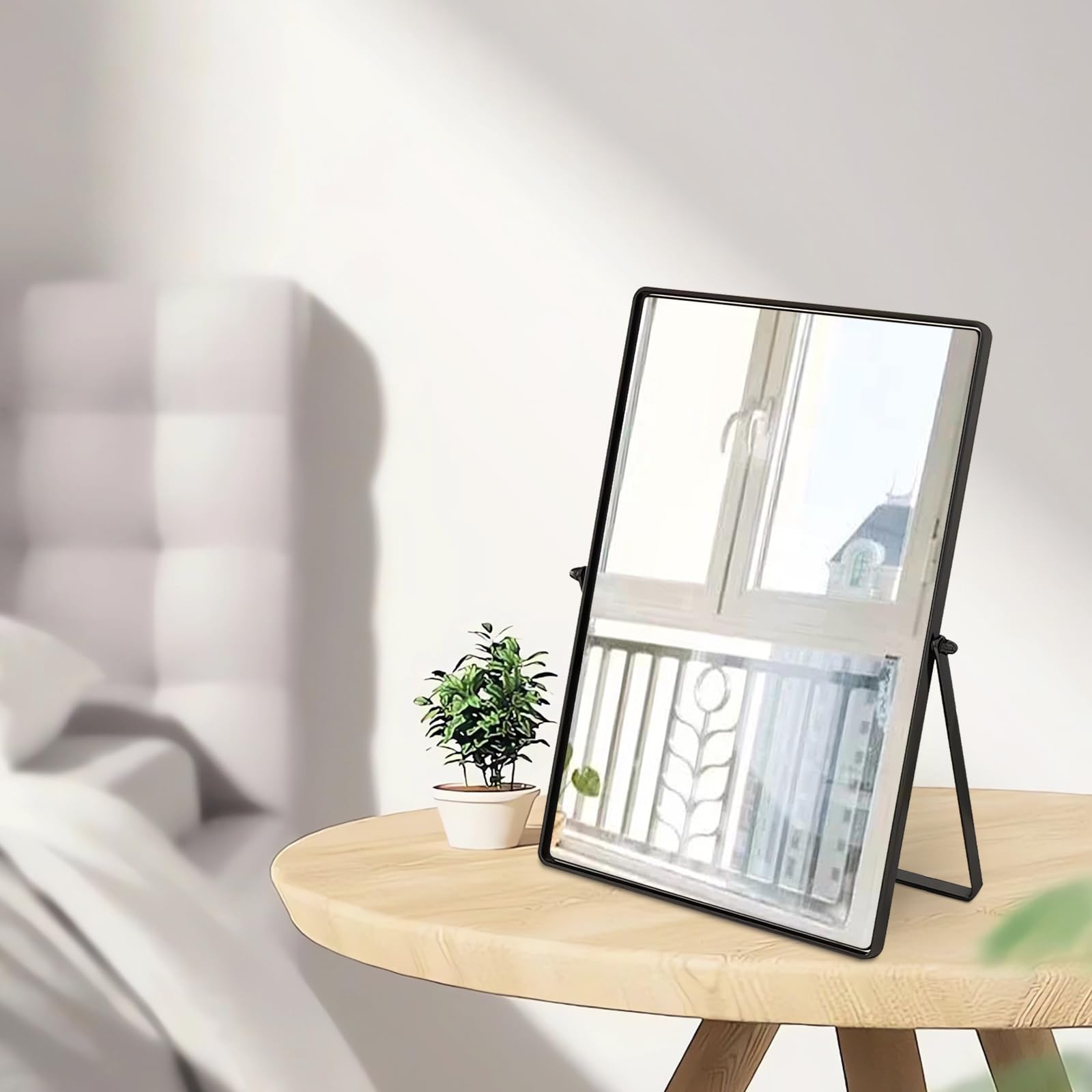Numjeg Desktop Makeup Mirror With Black Metal Standing 90 Rotation Vanity Table Mirror Portable Cosmetic Mirror For Dressing Roo