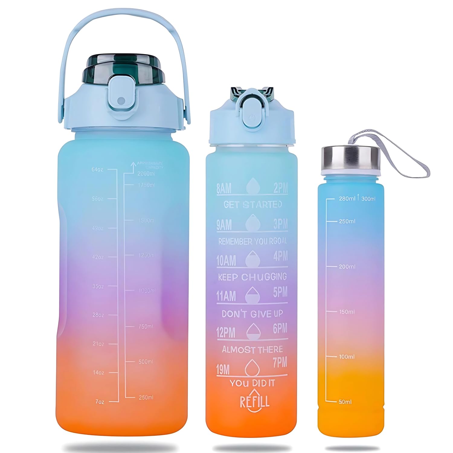 Toysbuddy Water Bottles Set Of 3 | Leak-Proof Plastic Bottles For School, Office & Gym | 2Ltr, 900Ml, 300 Ml Each | Bpa-Free & D