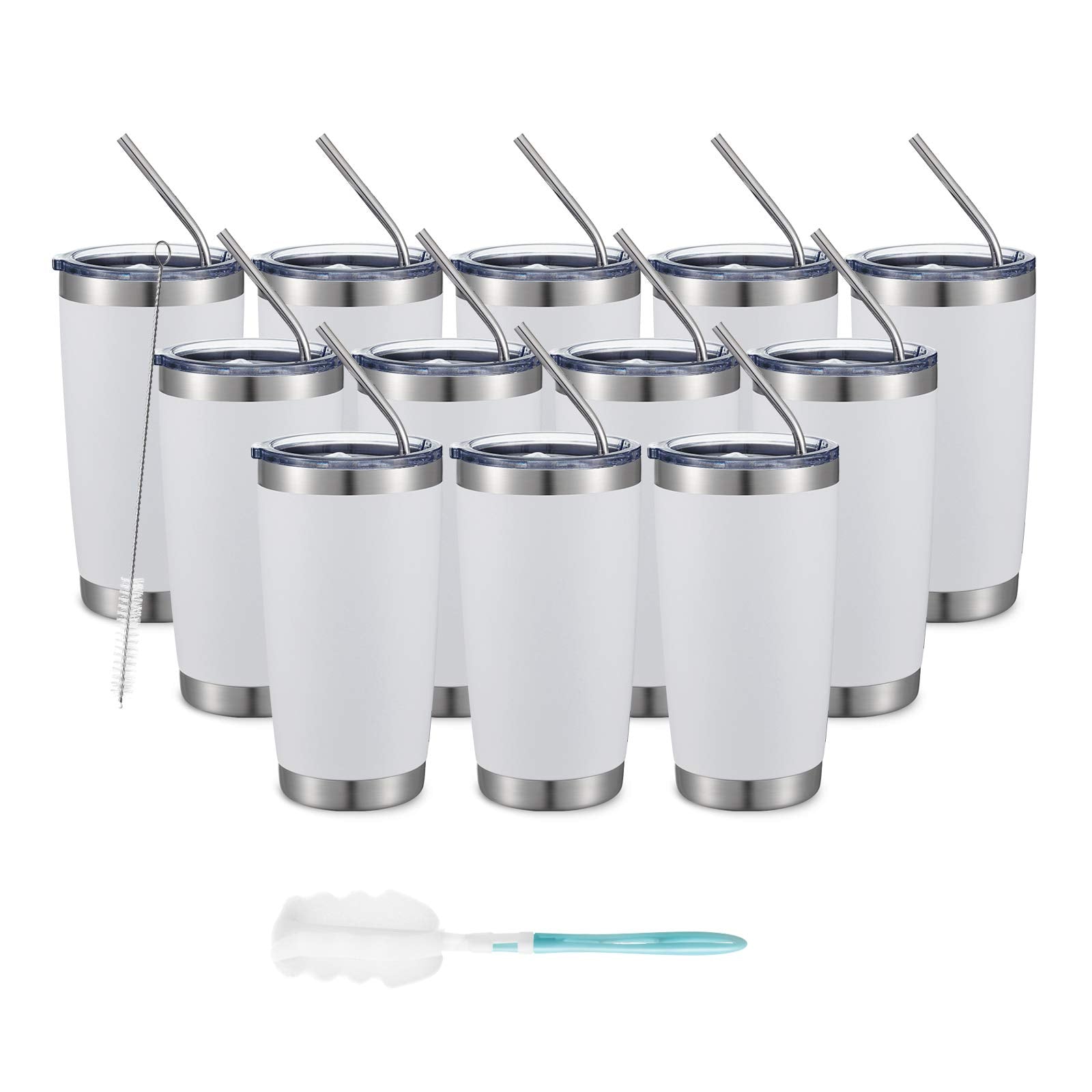 Comooo 20Oz White Tumbler Double Wall Vacuum Insulated Travel Mug Stainless Steel Coffee Mug With Lid And Straw Durable Powder C