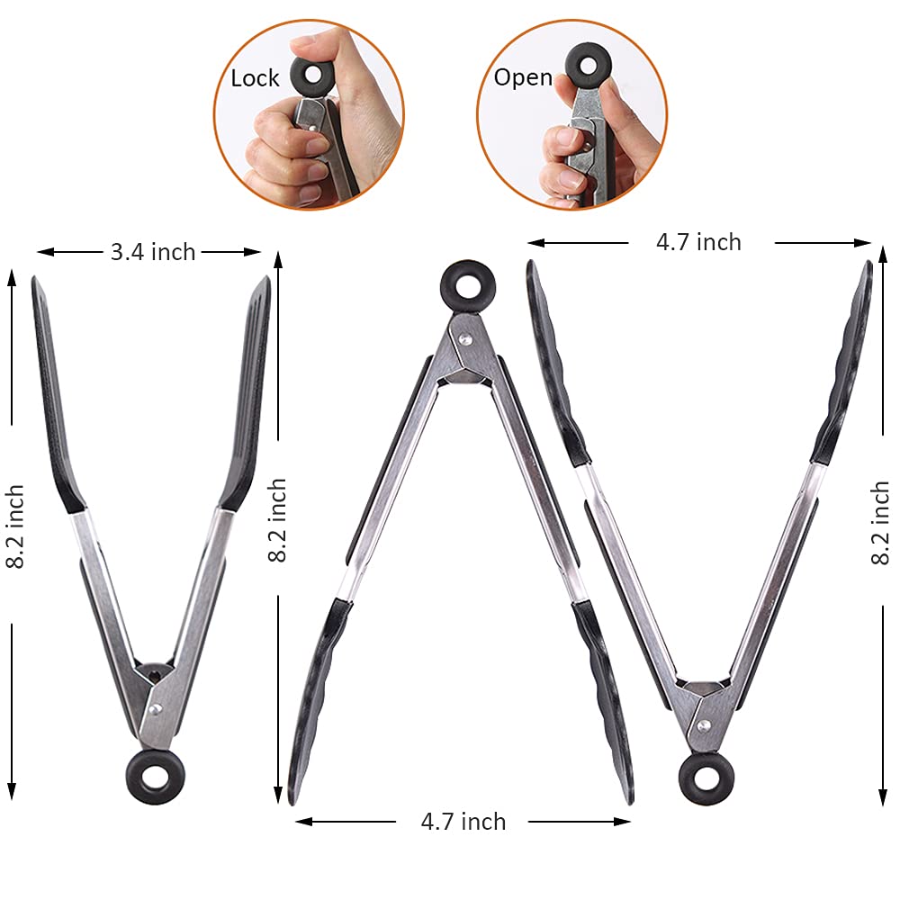 Pharamat Mini Silicone Serving Tongs Set Of 3, Small Kitchen Tongs (7 Inch) With Silicone Tips And Stainless Steel Handle, Cooki
