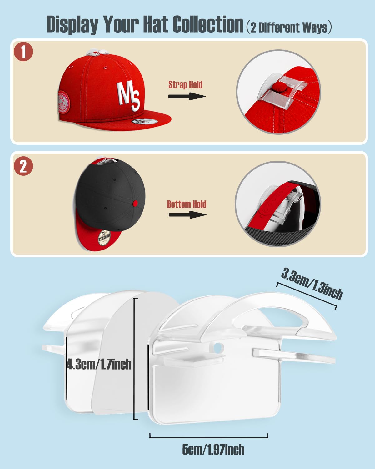 Adhesive Hat Hooks For Wall, Baseball Caps Strong Holdr, Ball Cap Hanger Wall Mount, Hat Display Rack, Hat Organizer Accessories