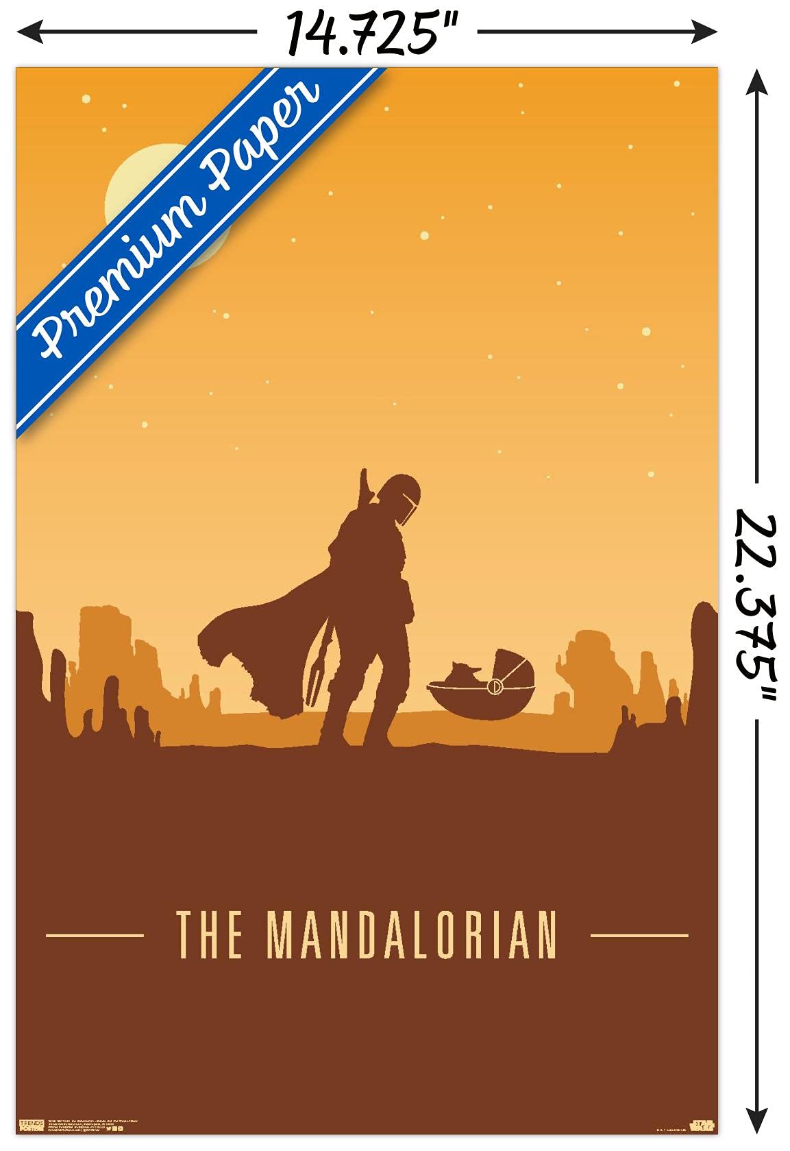 Trends International Star Wars: The Mandalorian - Mando And The Child At Dusk Wall Poster, 14.725'' X 22.375'', Premium Unframed