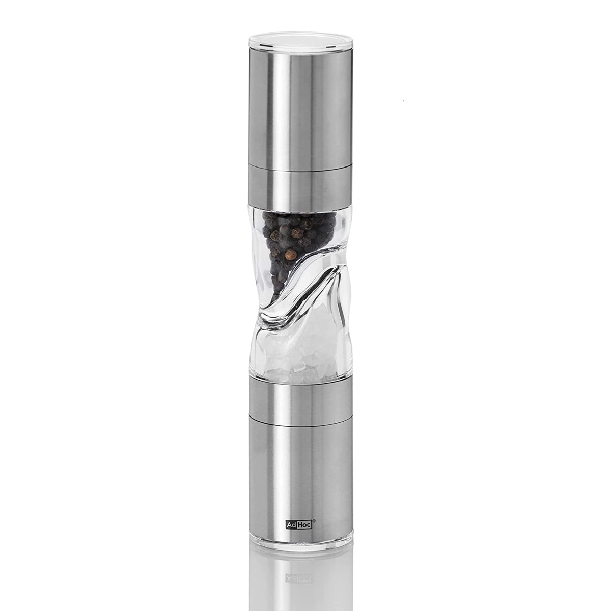Adhoc Duomill Pure Salt And Pepper Combo Mill - 2-In-1 Salt And Pepper Grinder With Aroma Bottom Cap - Adjustable Grinder - Refi