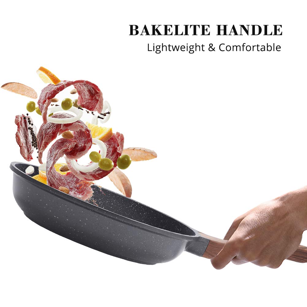 Sensarte Nonstick Frying Pan Skillets, Swiss Granite Coating Omelette Pans, Healthy Cookware Chef'S Pan, Pfoa Free (8+12.5 Inch)