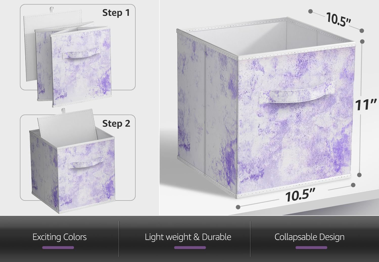 Sorbus Collapsible Storage Bins - 11'' Sturdy Foldable Fabric Storage Cubes With Handle - 4 Tie-Dye Purple Organization And Stor