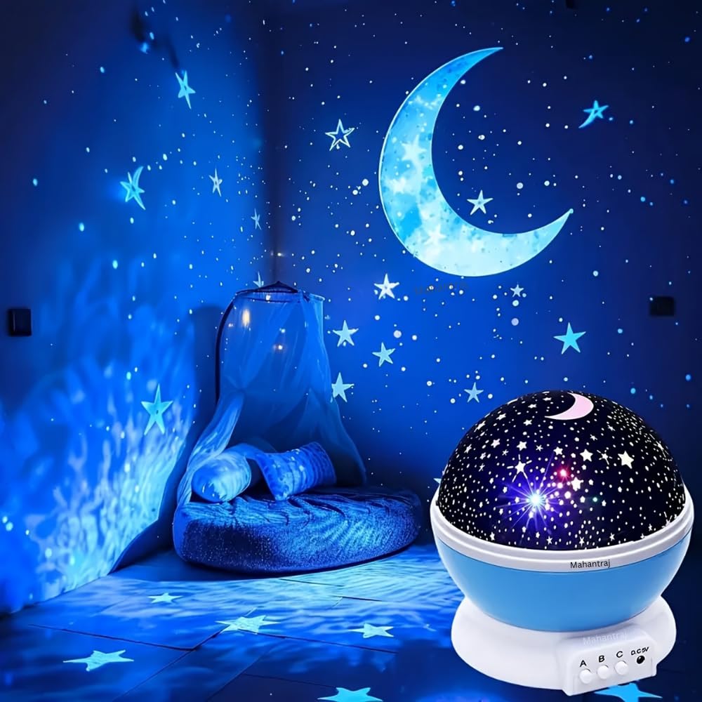 Mahantraj Romantic Galaxy Star Projector Night Lamp For Kids Bedroom, Rotating Moon & Star Sky Led Night Light For Baby Nursery 