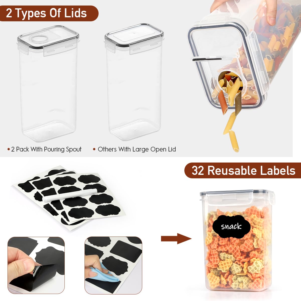 Jujojb 68 Pcs Airtight Food Storage Containers With Lids Bpa Free,2 Pack With Pouring Spout Cereal Containers Storage For Kitche