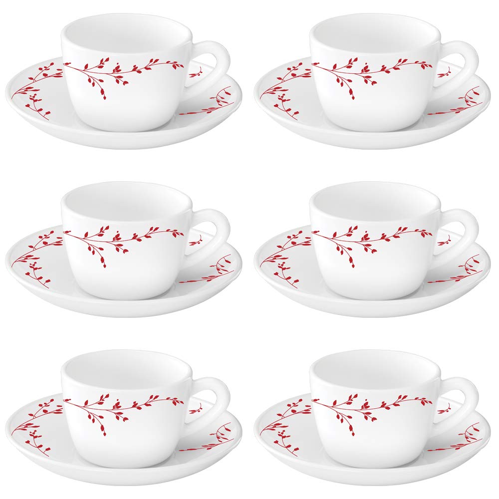 Larah By Borosil  Vintage Cup And Saucer Set, 140Ml, 12Pieces, White