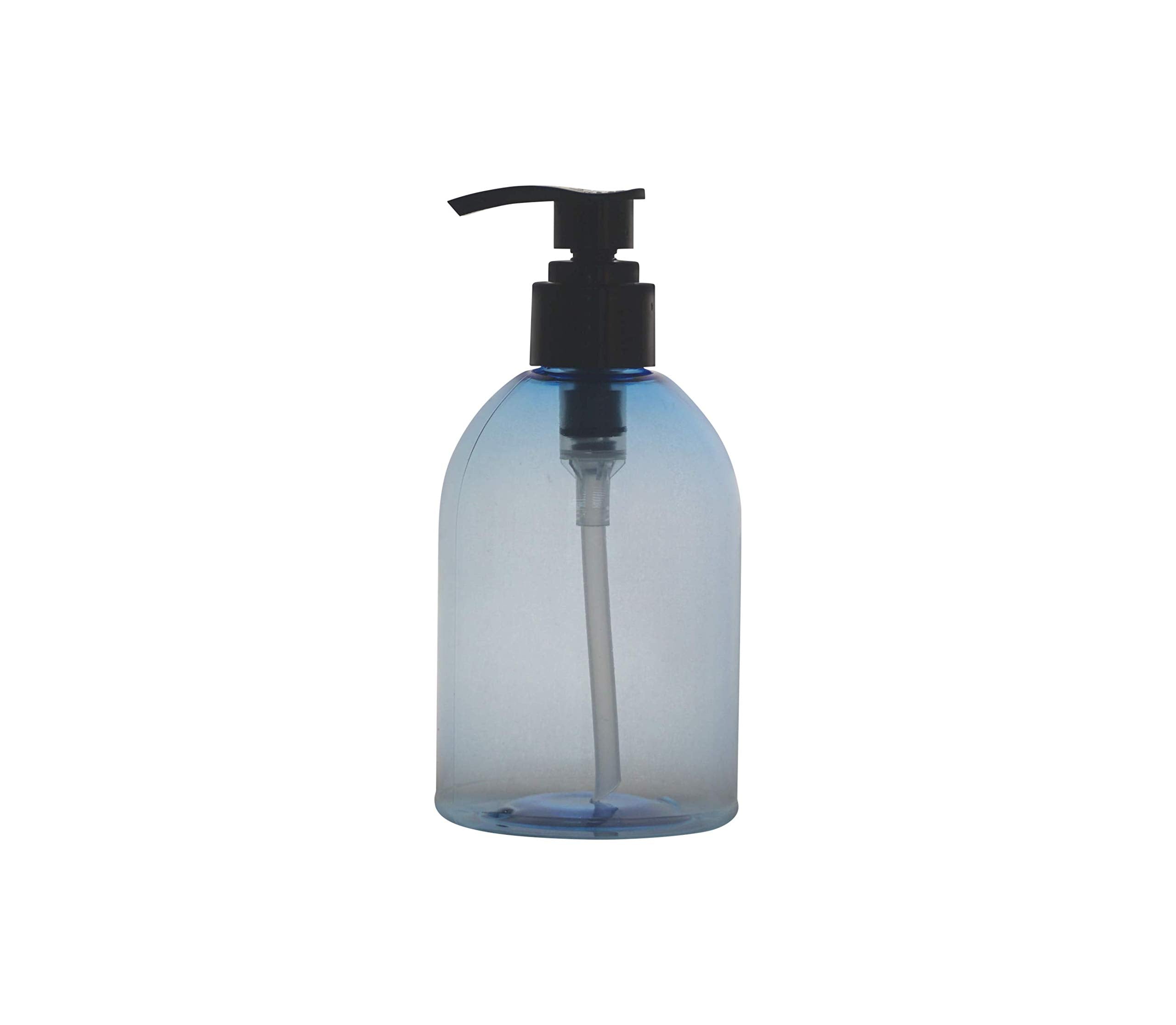 Wm - (Pack Of 4) 10 Oz Blue Soap Dispenser, Lotion Dispenser, Shampoo Bottle W/ Saddle Black Pump Top