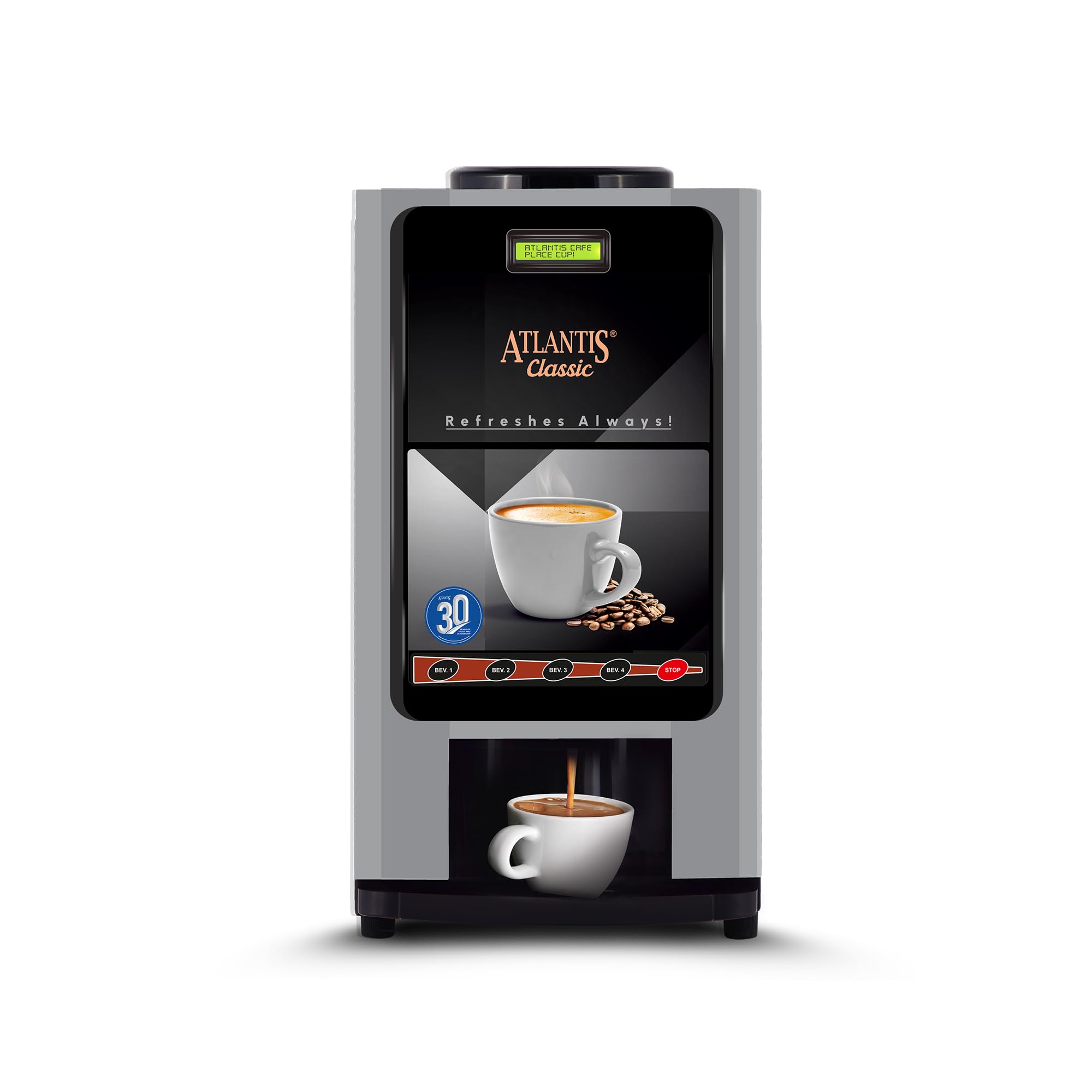 Atlantis Classic 3 Lane Tea/Coffee Vending Machine  3 Liters Hot Tank | Premix Based Instant Hot Beverage Dispenser For Offices