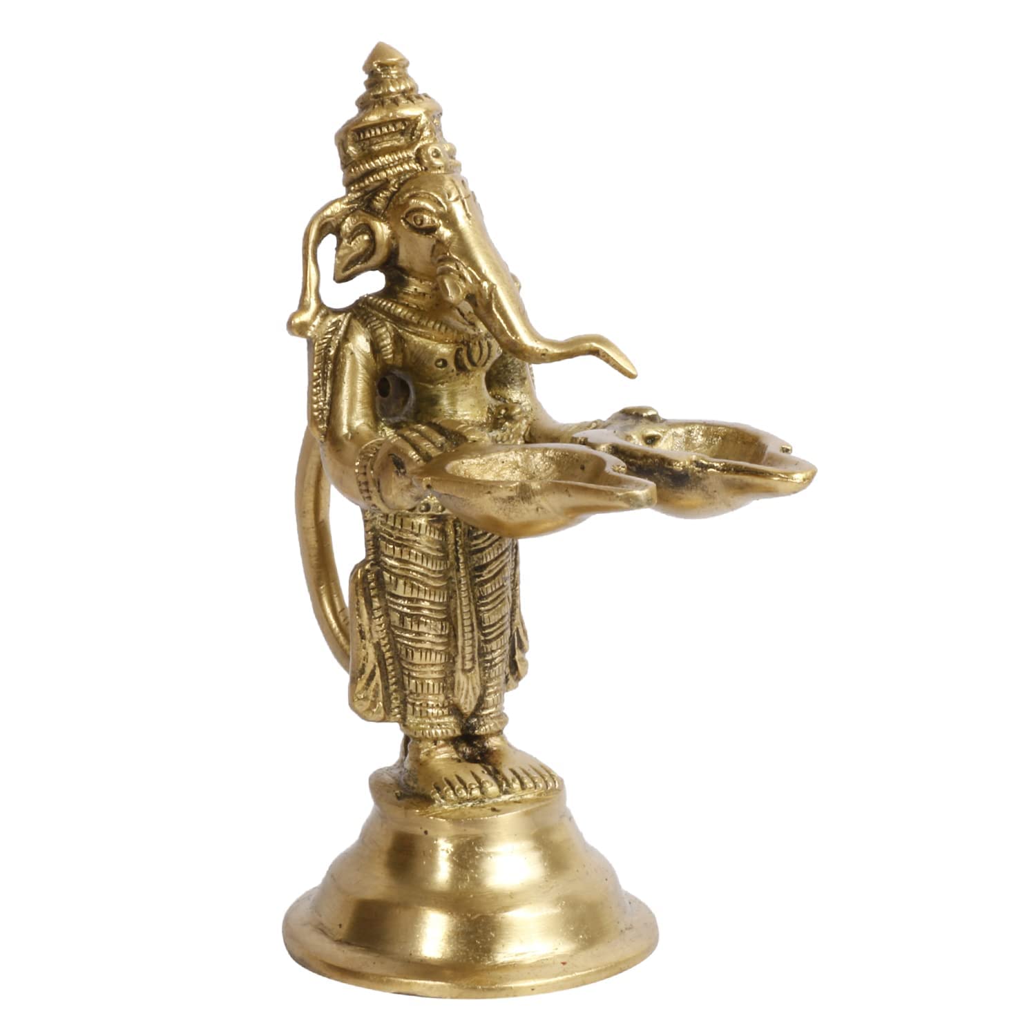 Kartique Brass Ganesh Bhagwan Idol With Two Diya Ganesha Statue Ganpati Murti For Home Entrance Decor Diwali Gift Ganesha With L