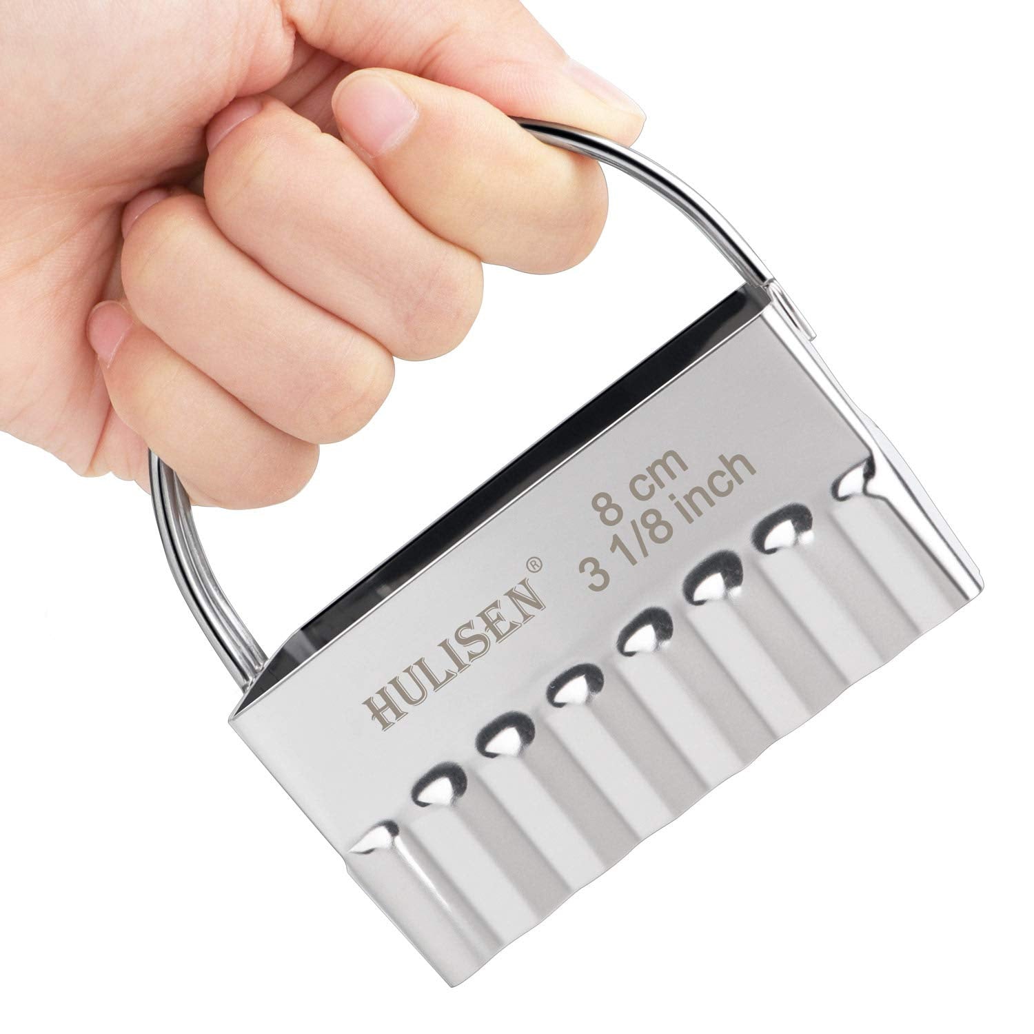 HULISEN Square Biscuit Cutter Set (4 Pieces/Set)  Stainless Steel Cookies Cutter with Handle  Professional Baking Dough Tools (Ripple Square)