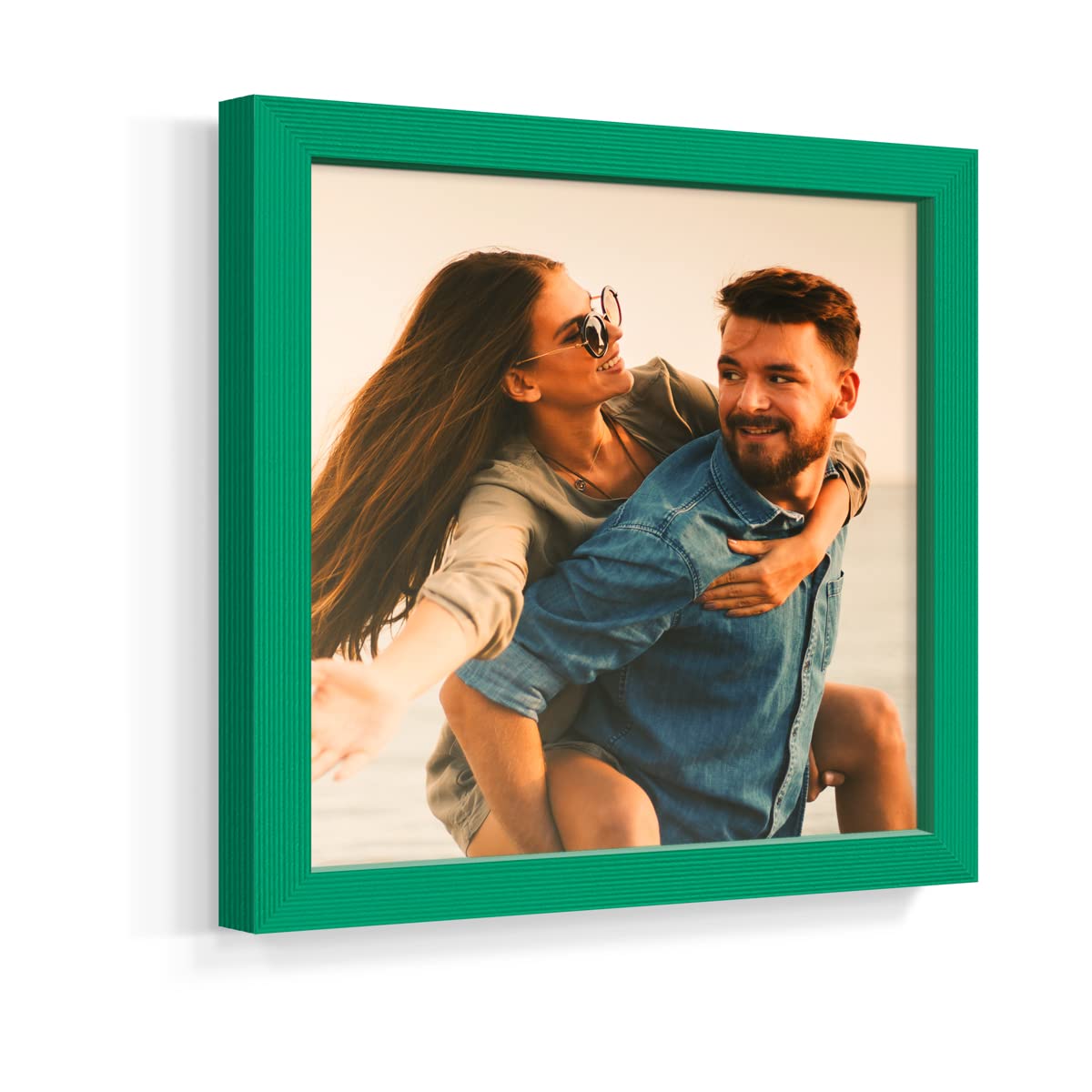 Renditions Gallery Set of 4  8x8 Custom Photo Prints with Real Wood Picture Frames. Create Personalized Photos Picture Collage with Peel and Stick Photo Frames for Bedroom  Living Room  and Office. Green Frame
