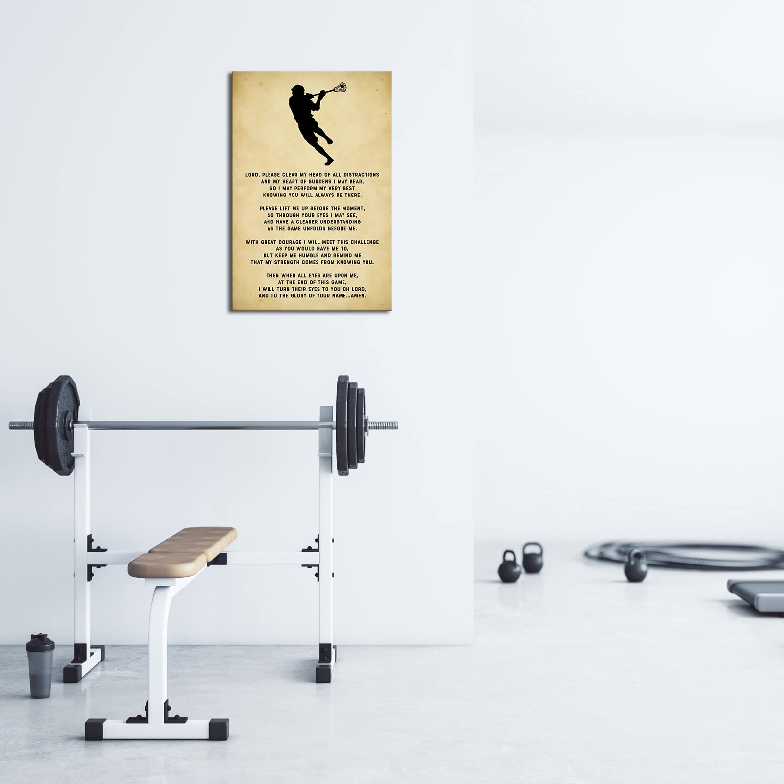 Busmko Lords Prayer Wall Art (Framed 16X24Inch) - Vintage Canvas Art Painting, Sports Quotes Wall Decor, Lacrosse Poster For Gym
